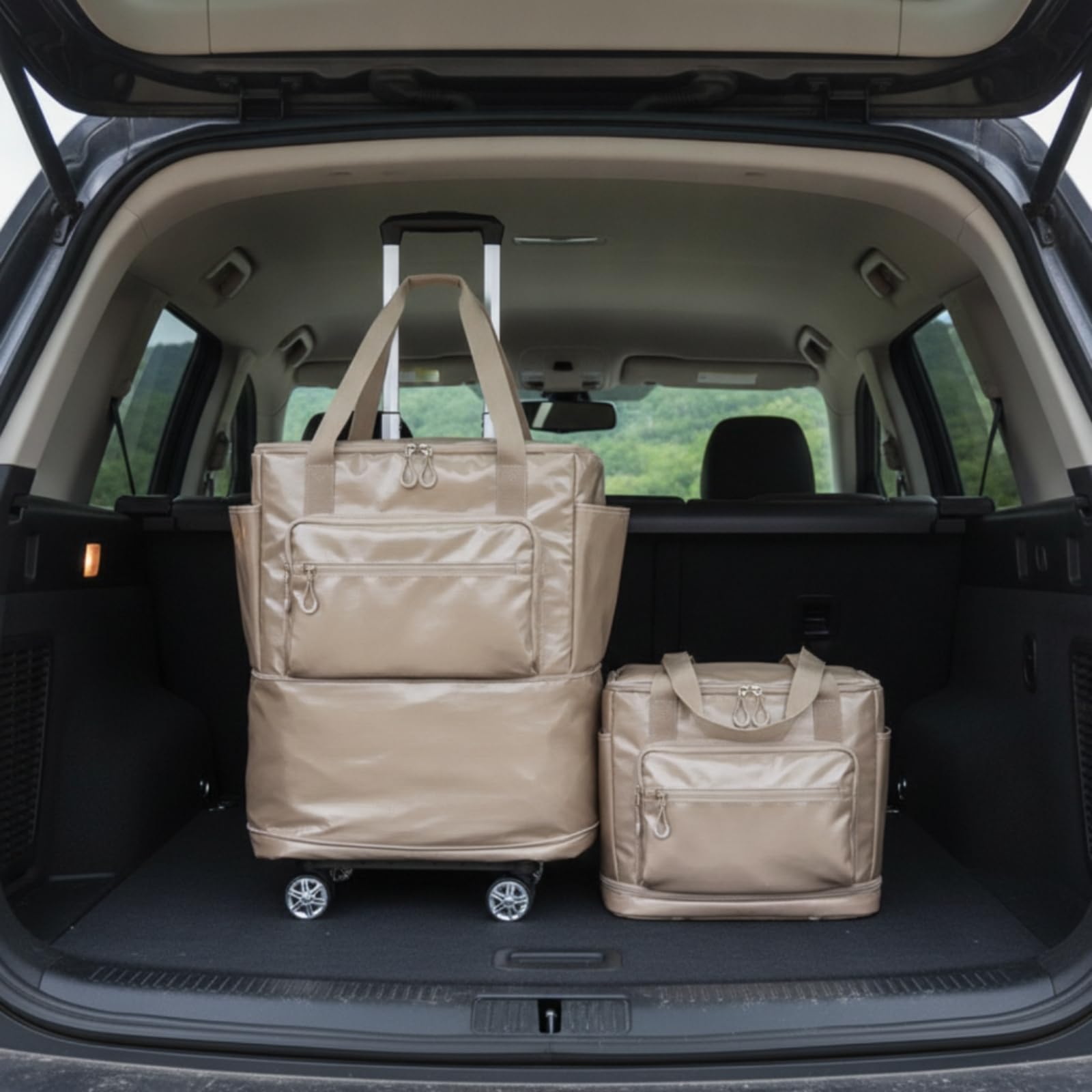 Gralara Bolsa Viaje con Carrito smontable Impermeable Bolso Viaje con Ruedas Expandible Bolso Mano Plegable para Viajeros, Array, Camel