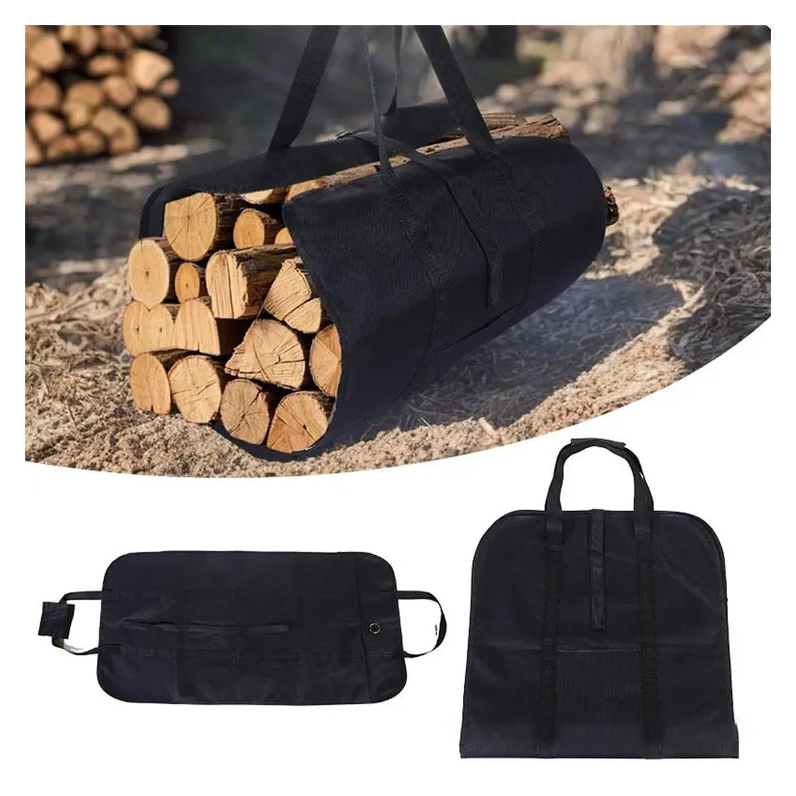 Borsa porta tronchi in legno da 2 pezzi, resistente ai graffi, impermeabile, di grande capacità, for legna ardere, for campeggio, escursionismo, camino, stoccaggio all'aperto Per Stufe(Black)