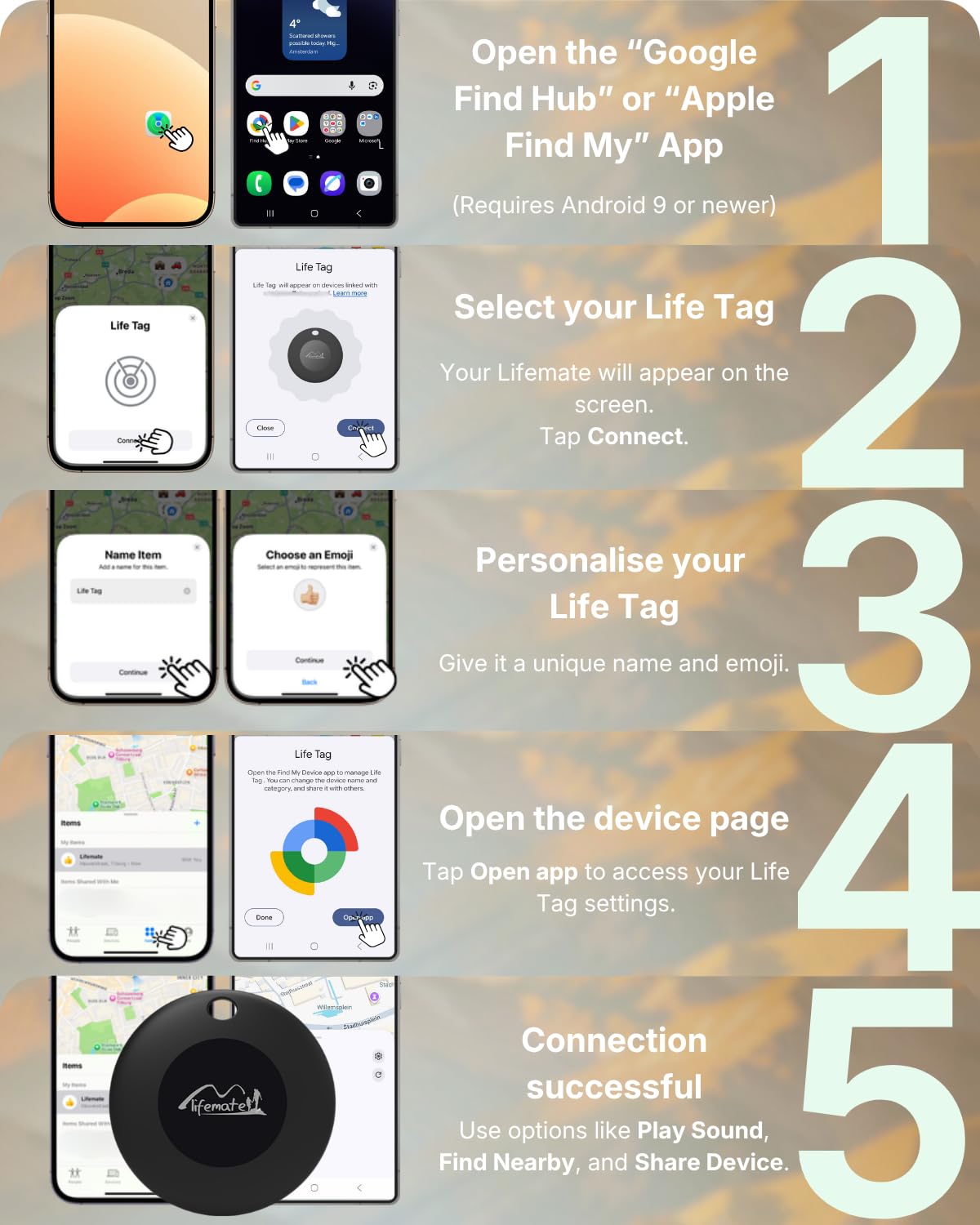 Lifemate Life Tag Duo 8-pak – Lokalizator Bluetooth – Kompatybilny z Apple Find My lub Google Find Hub (iOS lub Android), wodoodporny IP67, bateria CR2036