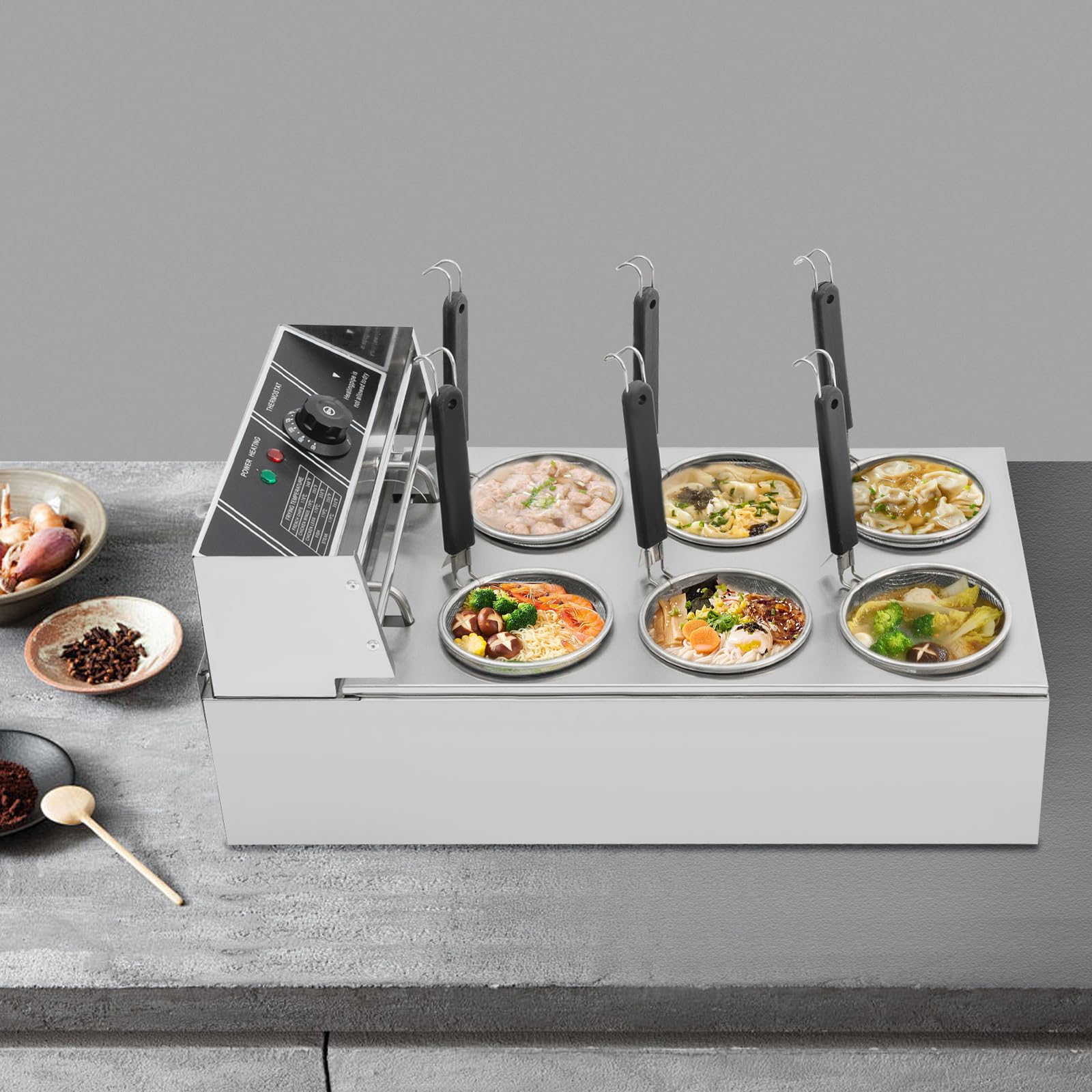 Pentola elettrica per pasta con colino, in acciaio inox, 6 cestini, 2000 W, 20 litri, intervallo di temperatura 60-200 °C, per gastronomia, cucina