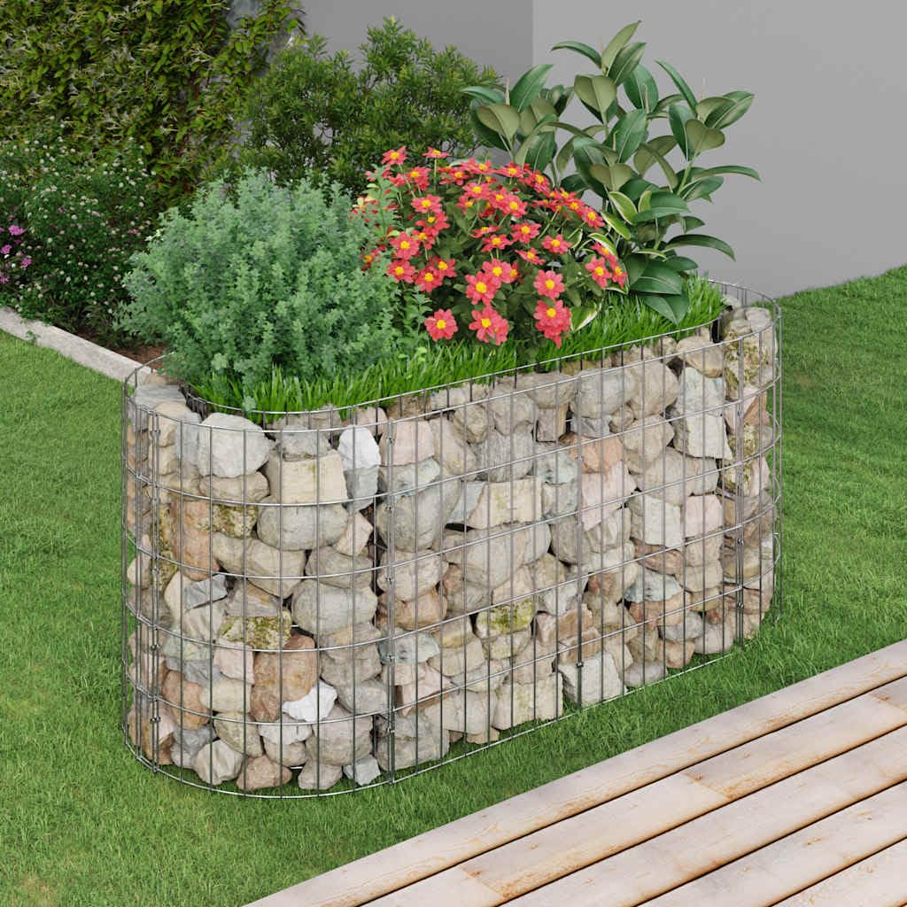 Gabionen-Hochbeet aus verzinktem Eisen 120 x 50 x 50 cm, silberner Pflanzkübel für Garten, Terrasse, Balkon, Blumen, Kräuter und Gemüse, robuster Außenbereich