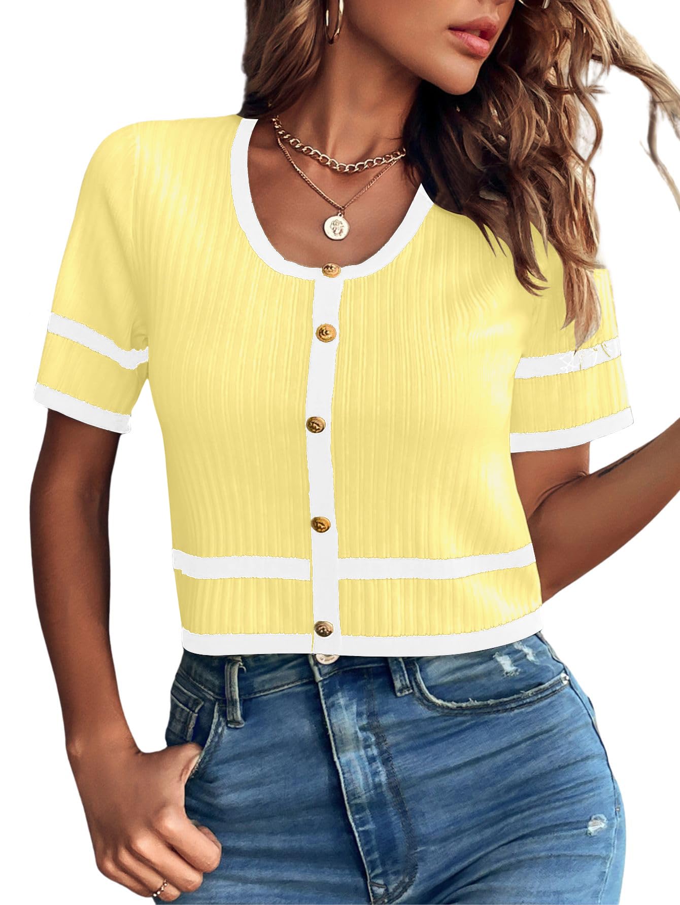 Verdusa Womens Cropped Sweater Old Money Clothes Short Sleeve Lightweight Sweater Fall Trendy Knit Top