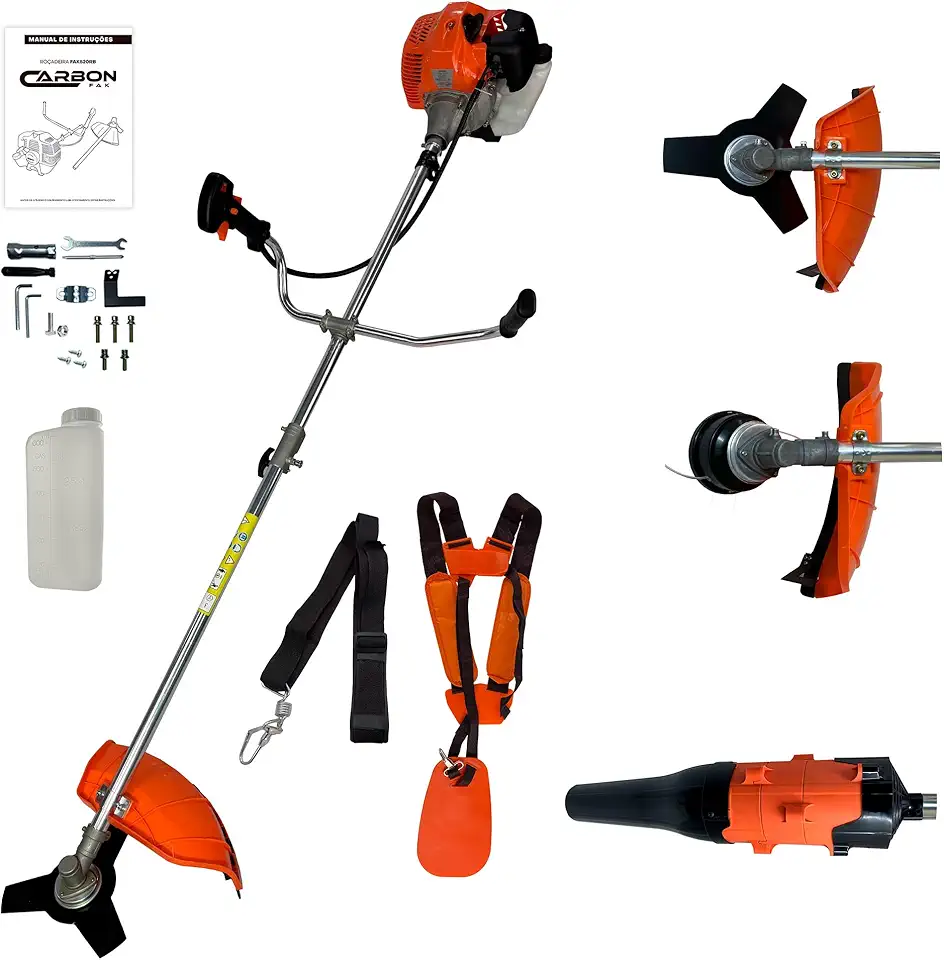 Roçadeira a Gasolina com Tubo Bipartido Profissional 52cc 2,5HP com Adaptador Soprador de Folhas Carbon Fak