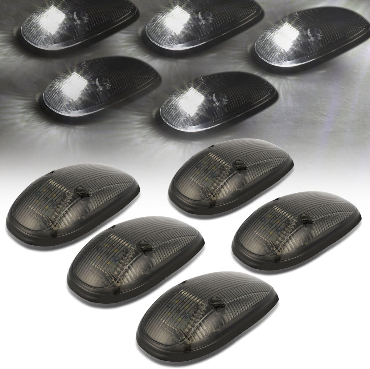 Auto Dynasty Compatible with 99-02 Dodge Ram 1500/2500 / 3500 BE 5 X LED Cab Roof Top Lights (Smoked Housing White LED)