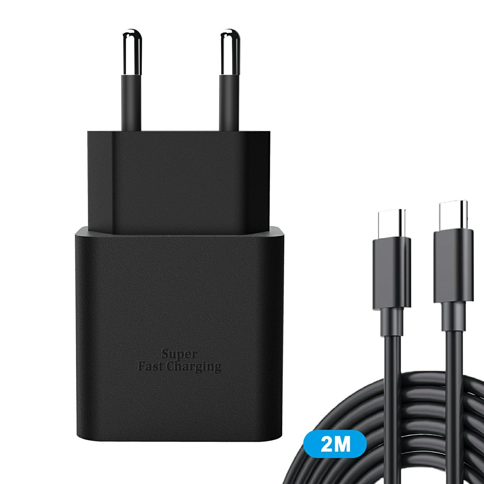 Caricatore rapido USB C 25 W alimentatore di rete spina di ricarica USB C con cavo di ricarica veloce da 2m cavo di ricarica USB C per Galaxy S23 Ultra/S23/S23+/S22/S21/S20/Note 10/20/Z Fold/Flip/A13