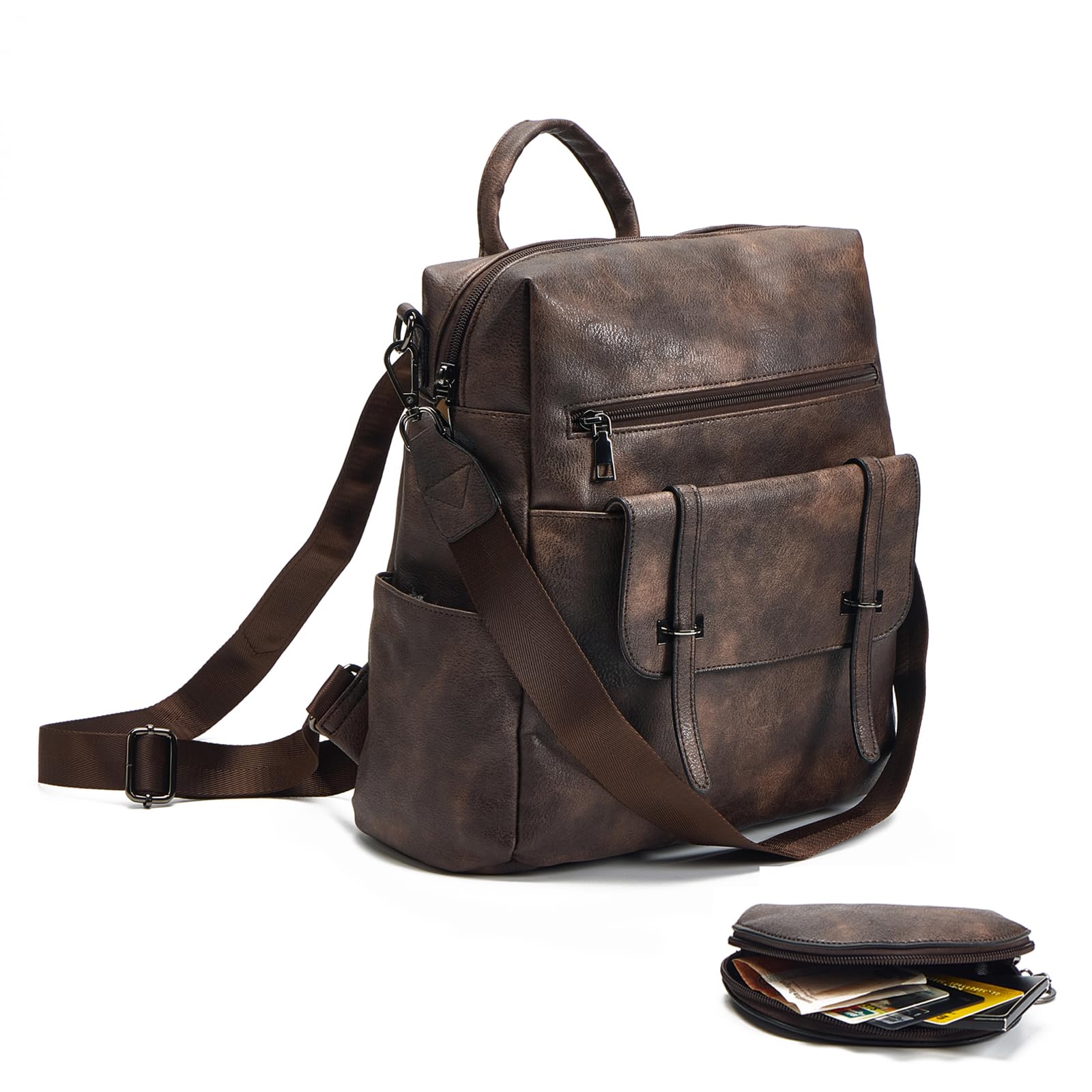 KoboIn Backpack Purse for Women Fashion Designer Laptop Backpack for Women 15.6 inch Casual Daypack Backpacks with Wristlet (Two-toned Coffee)