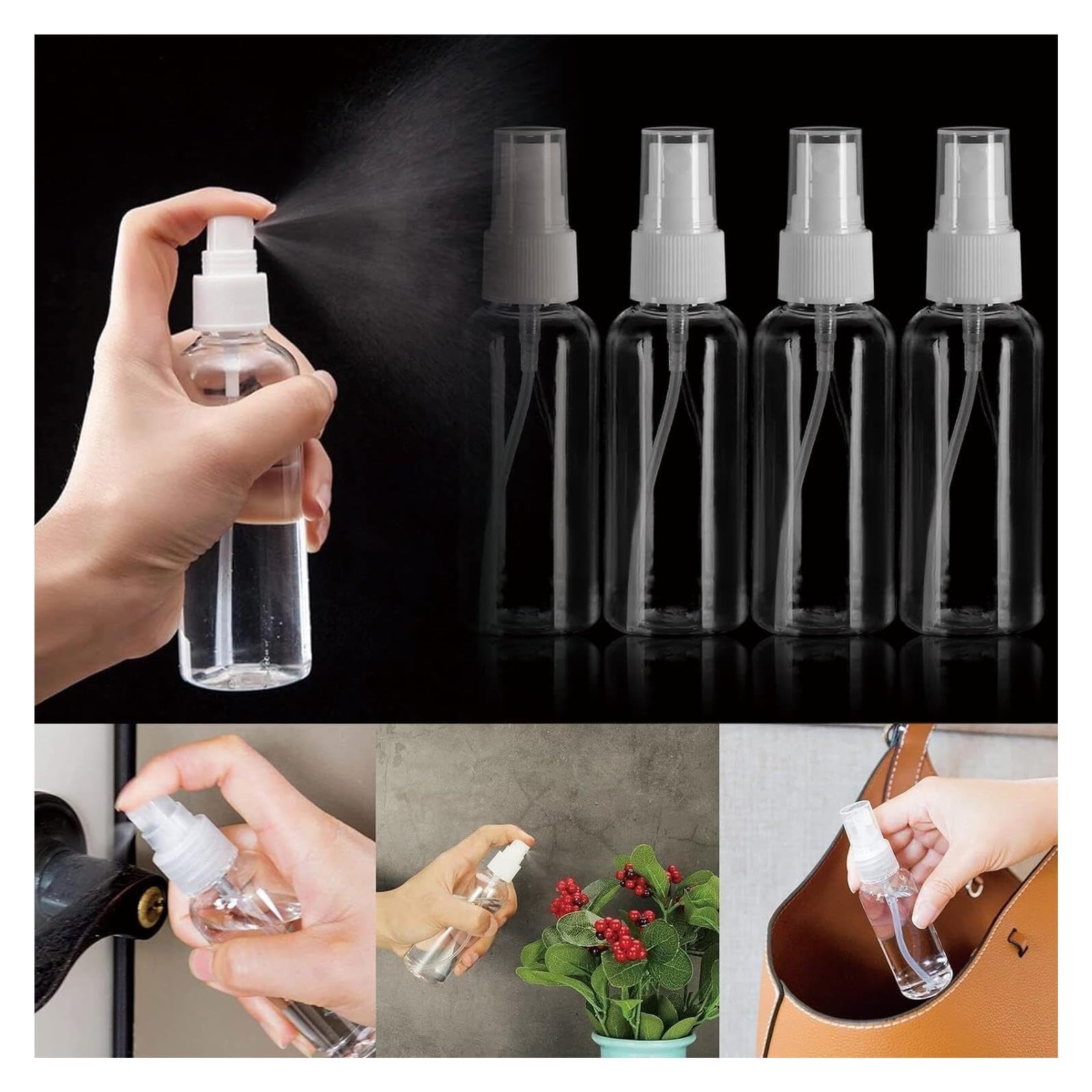 Confezione da 50/100 flaconi spray vuoti da 30 ml, trasparenti, in plastica PET, ricaricabili, per cosmetici da viaggio (100 pezzi - 60 ml)