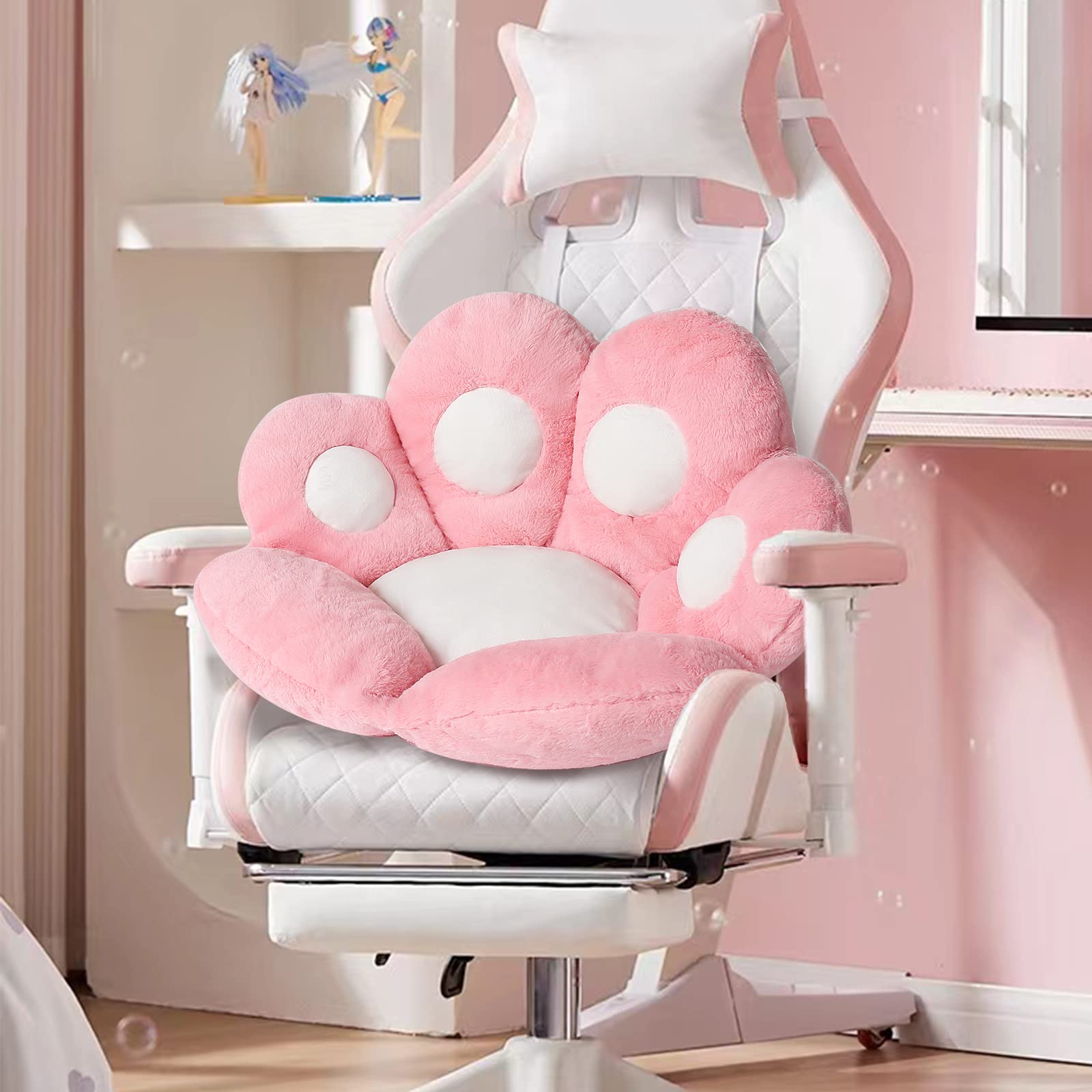 DITUCU Poduszka kocia łapa, wygodna poduszka na krzesło, kawaii, niedźwiedź, łapa, leniwa sofa, poduszka podłogowa, urocza, pluszowa podkładka do siedzenia na krzesło dla graczy, do jadalni, sypialni, dekoracja, różowa, 80 x 70 cm, duża (opakowanie 1 szt.
