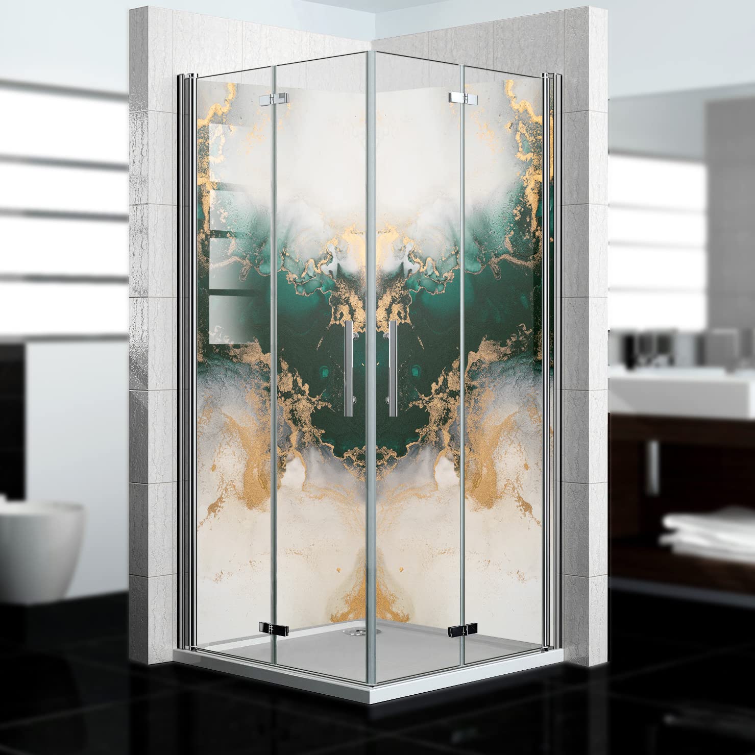 Dedeco - Panel De Ducha De Esquina De Aluminio Con Diseño Hormigón V2, Lacado UV Brillante, 2