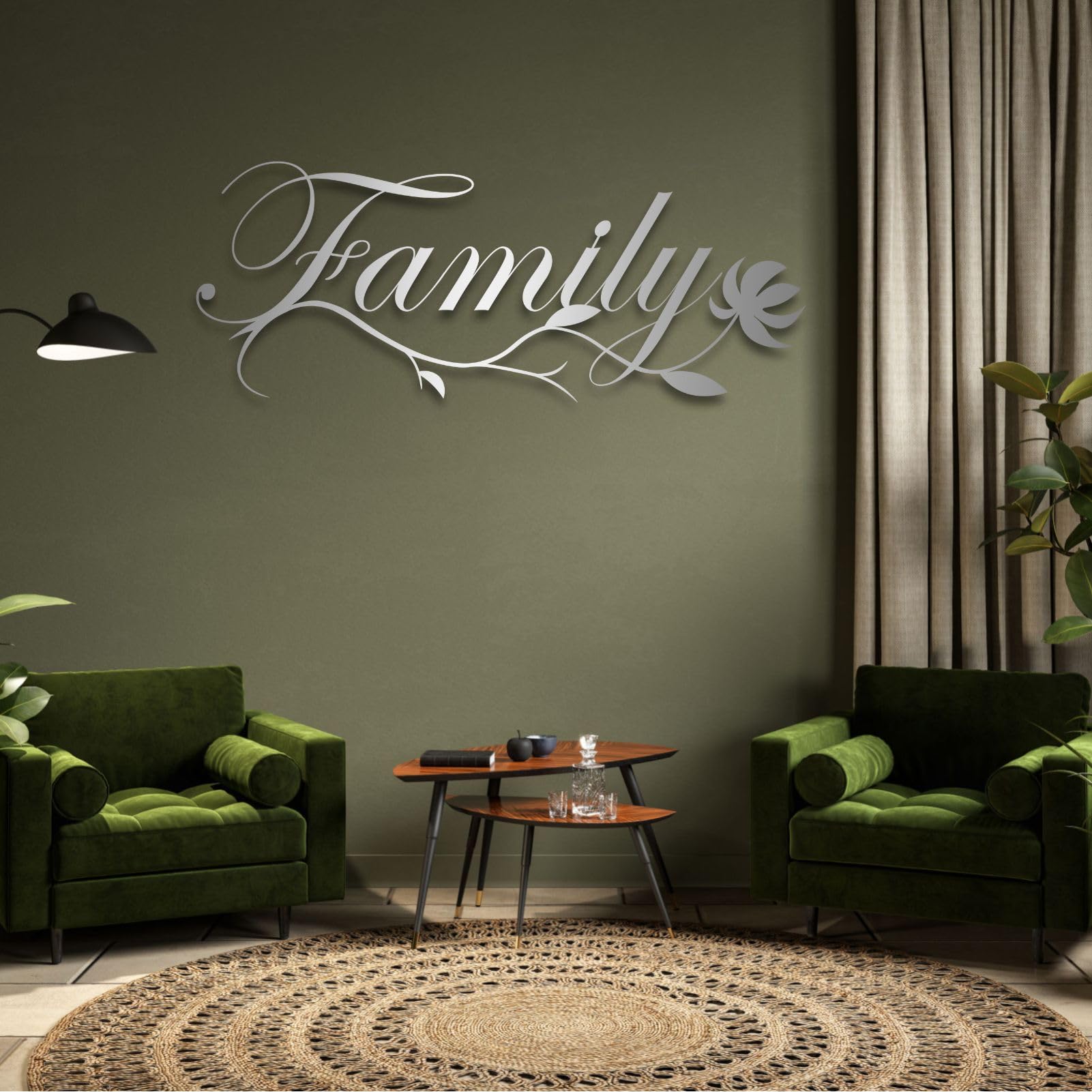 Décoration Murale en métal « Famille », élégante écriture Cursive, pour Salon, Chambre, entrée (doré, 135 cm L x 53 cm H)