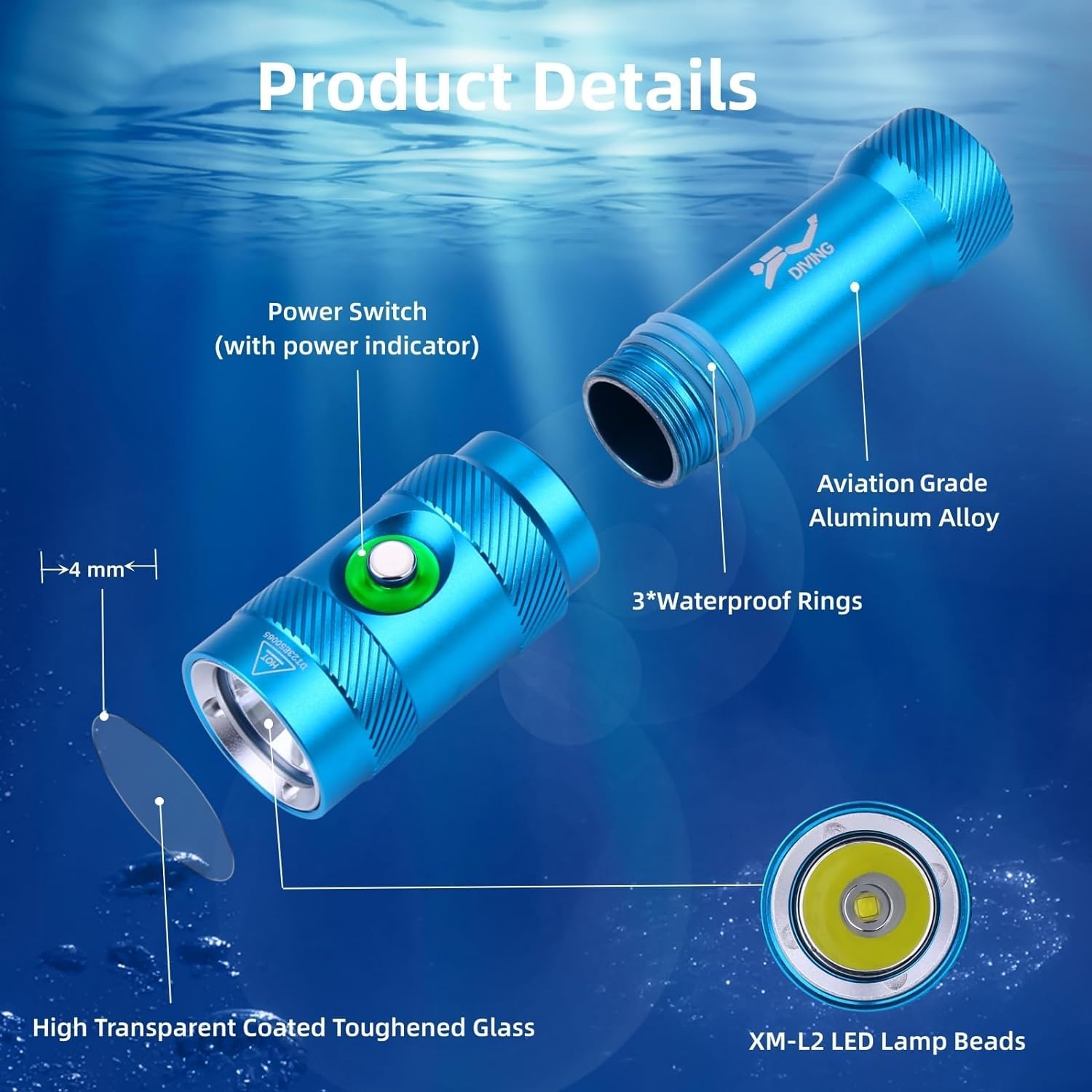 Torcia Subacquea APLOS AP30 - 3000 Lumen, Impermeabile IPX8, Ricaricabile USB-C, Per Immersioni