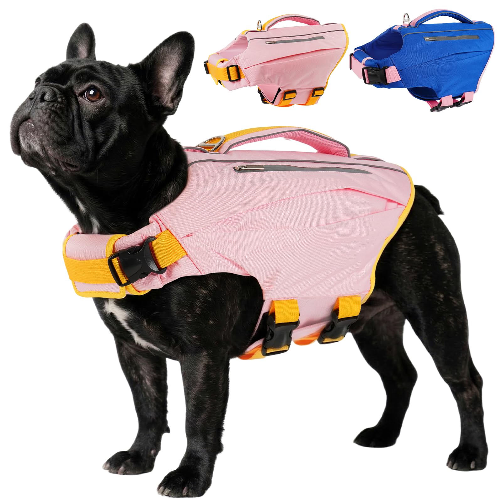 Kuoser Dog Float Jackets, Adjustable Float Aid with Handle, High Flotation Puppy Life Vest for Swimming Boating Surfing Kayaking, Pink M