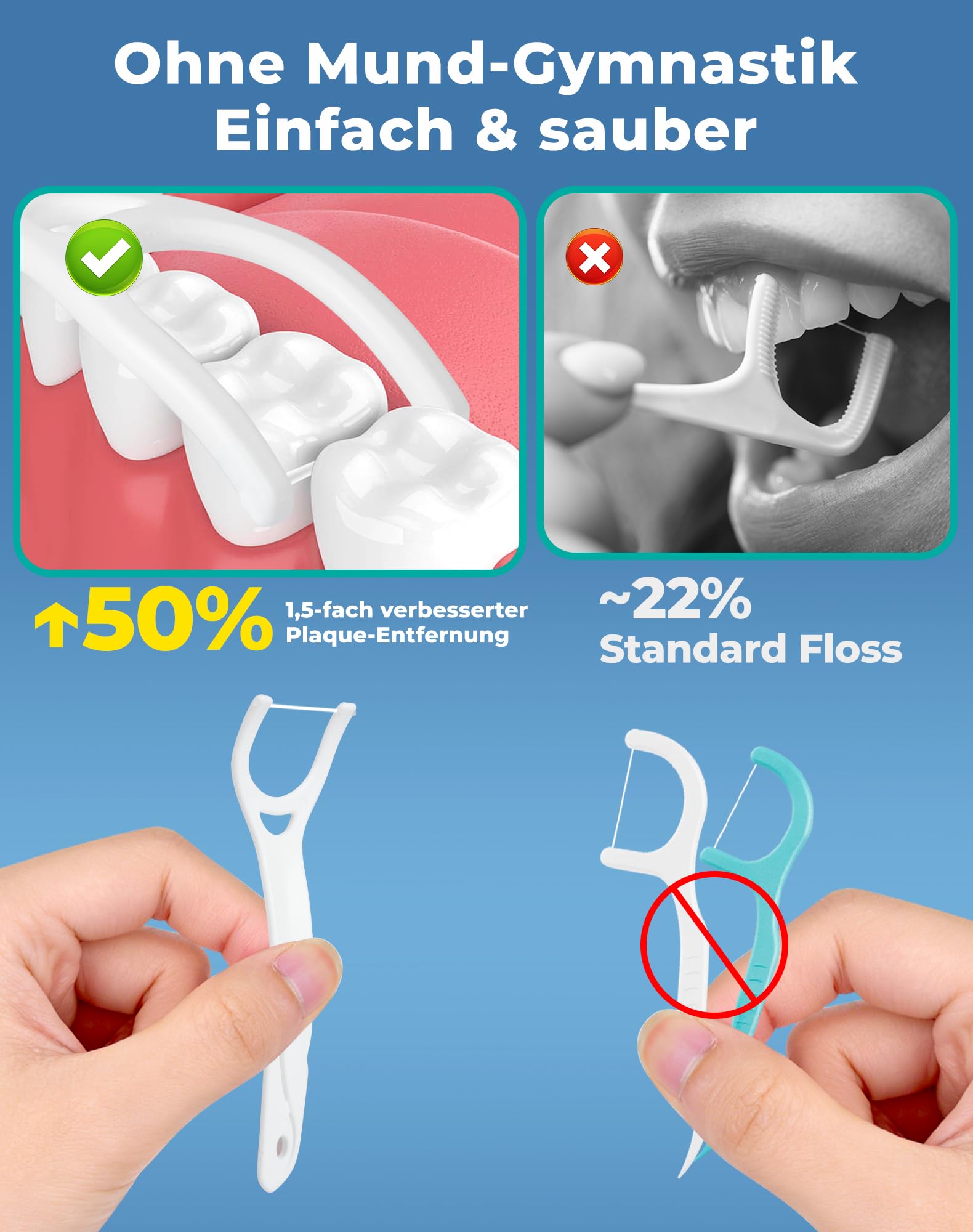 150 x Y-From patyczki z nicią dentystyczną do zębów trzonowych, patyczki do czyszczenia zębów przednich i tylnych przestrzeni między zębami, nić dentystyczna z wykałaczką, Y Shaped Floss Picks for
