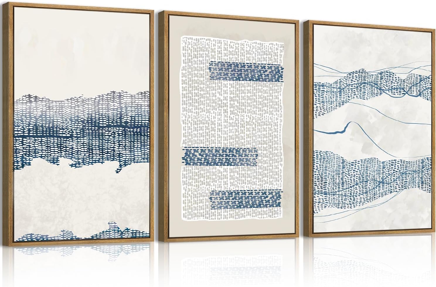 CHDITB 3pcs Large Blue Abstract Framed Canvas Wall Art,Abstract Boho Framed Wall Decor,Neutral Modern Art Prints,Blue Canvas,Minimalst boho Artworks for Living Room Bedroom Office(30x40cm)