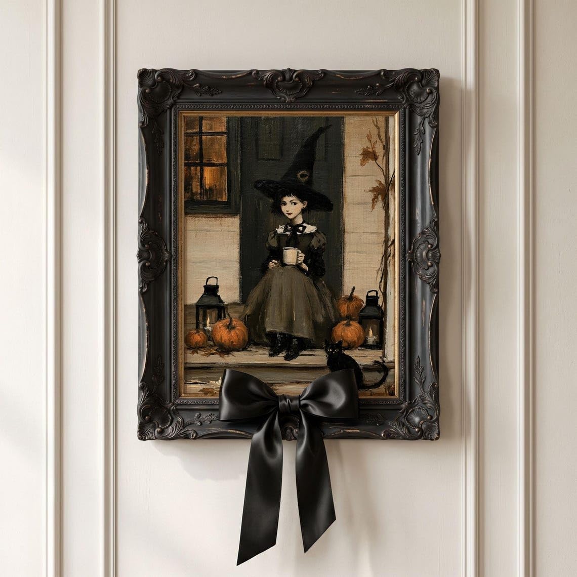 DAHUAWANG Vintage Halloween Witch Canvas Print Cute Witch Wall Art image 2