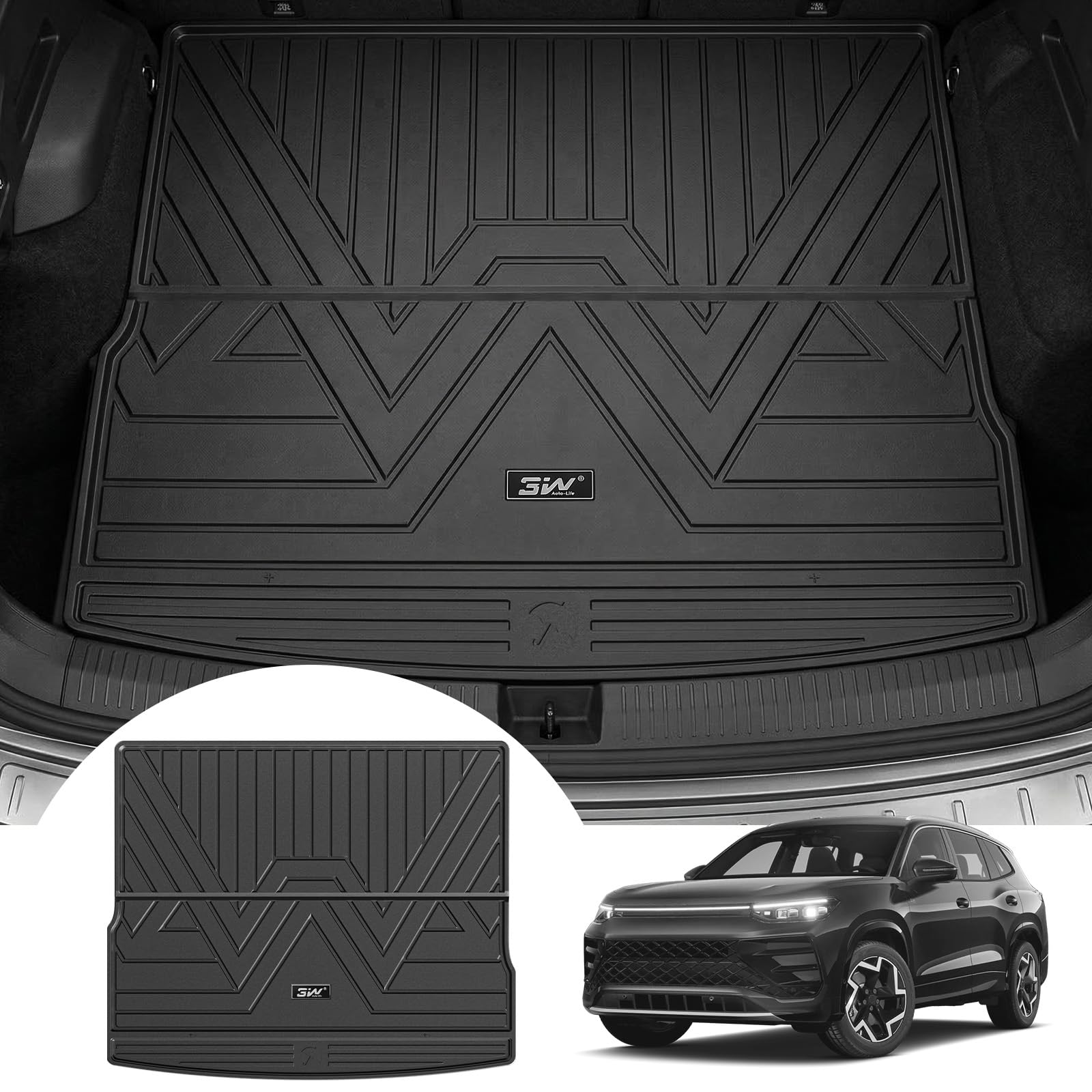 3W Kofferraumwanne für Volkswagen Tiguan 3 2025-2026 | Nicht für PHEV | TPE Thorex™ Allwetter | 3D Maßgeschneiderte Passform | Hundefreundlich Auto Zubehör | Wasserdicht