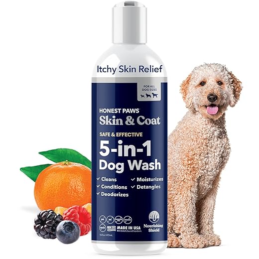 Honest Paws Dog Wash and Conditioner - 5-in-1 for Allergies and Dry, Itchy, Moisturizing for Sensitive Skin - Sulfate Free, Plant Based, All Natural -16 Fl Oz