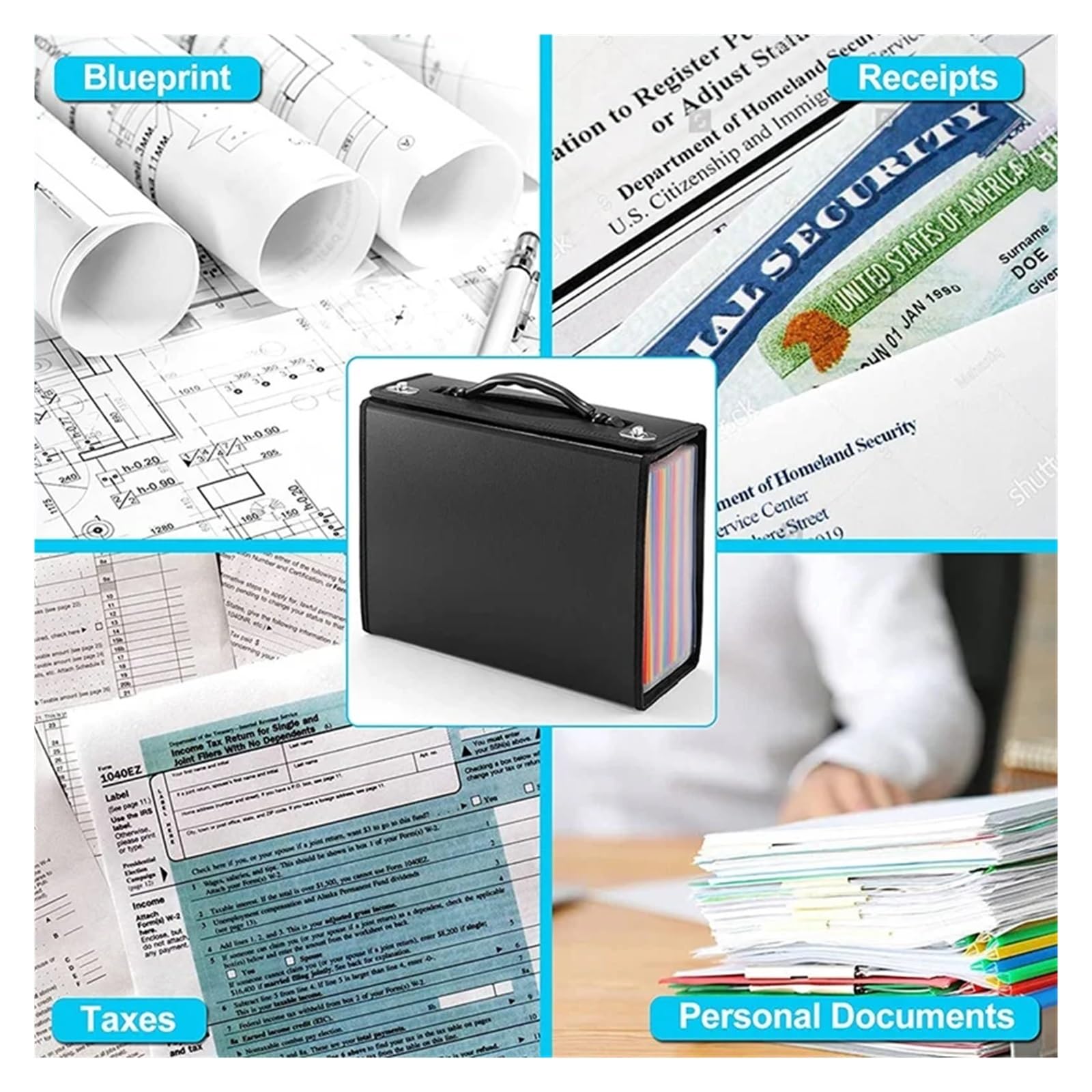 Trieur à Soufflets Classeur extensible à 24 poches, organisateur de fichiers accordéon, reçus documents en papier plastique for le bureau d'affaires