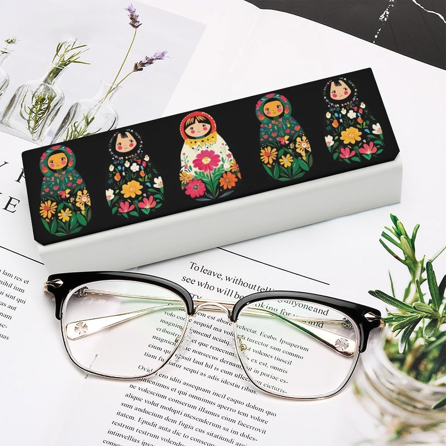 Matryoshka Russian-Nesting Doll Glasses Case Leather Eyeglass Case Sunglasses Case for Women Men