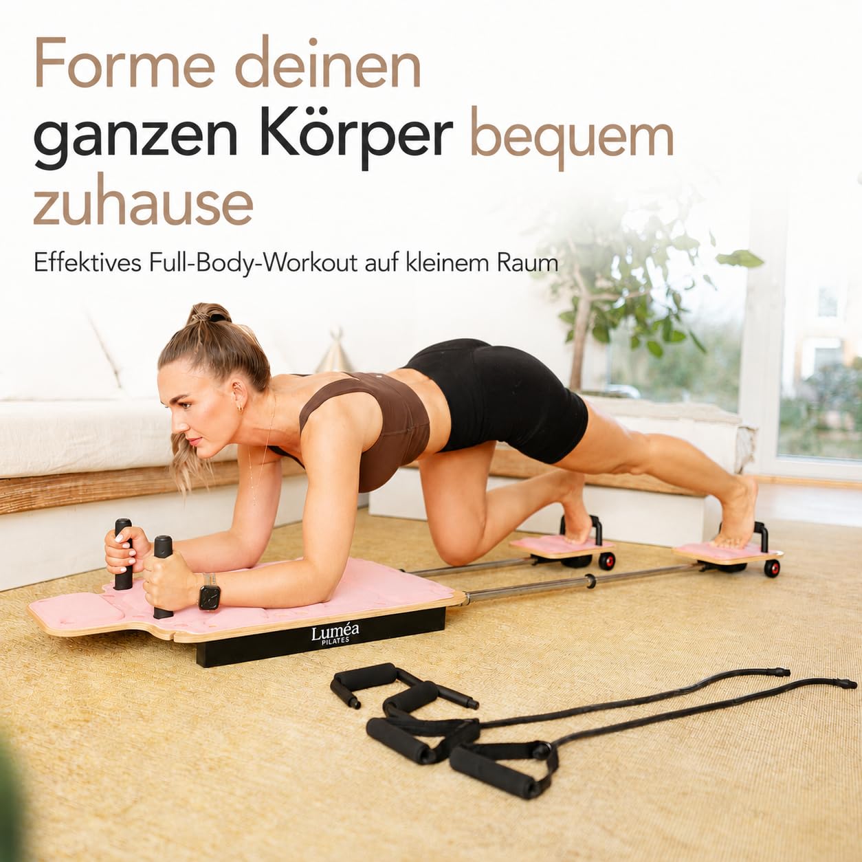Tavola da pilates in legno | Pilates Reformer Board per la casa | Balance Board & Core Trainer | Home Gym Attrezzo fitness per addominali gambe e glutei e stabilità