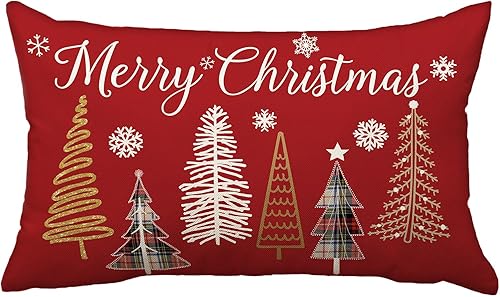 Fundas de almohada de árbol de Navidad de 12 x 20 pulgadas, decoraciones de Navidad, fundas de almohada de Feliz Navidad, fundas de cojín de disponible en Yaxa El Salvador