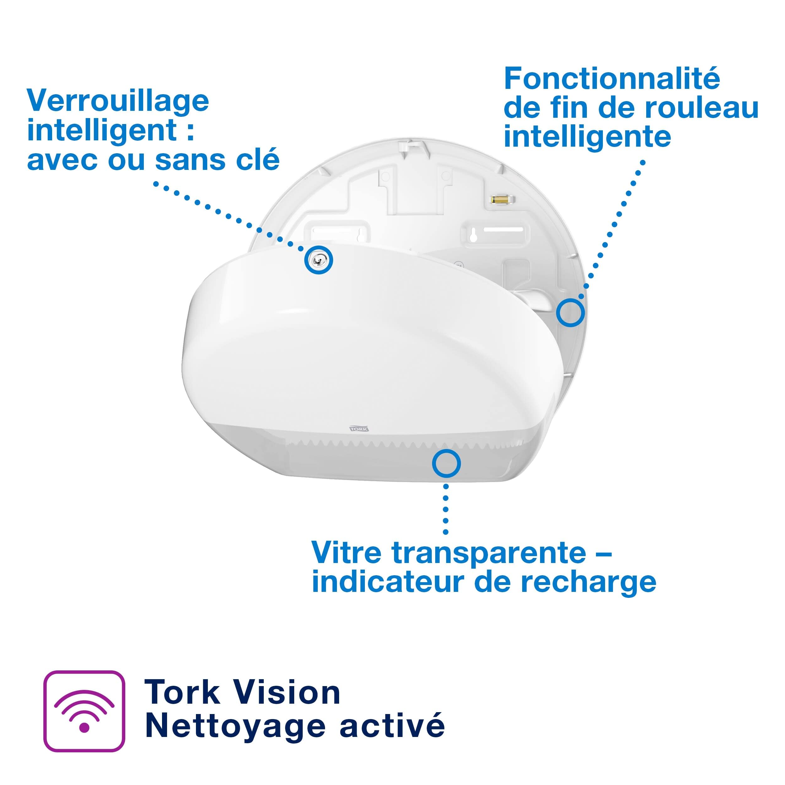 Tork Distributeur murale pour Papier Toilette Rouleau Jumbo blanc T1, grande capacité, gamme Elevation, 554000