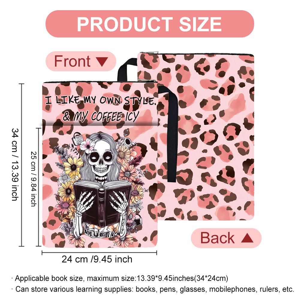 Hobbspring 1pc Book Sleeve with Zipper 13.4x9.45 inches(34x24cm) Library with Girl Book Protectors Reading Lover Books Covers for Paperbacks Students Teachers Back to School - Image 2