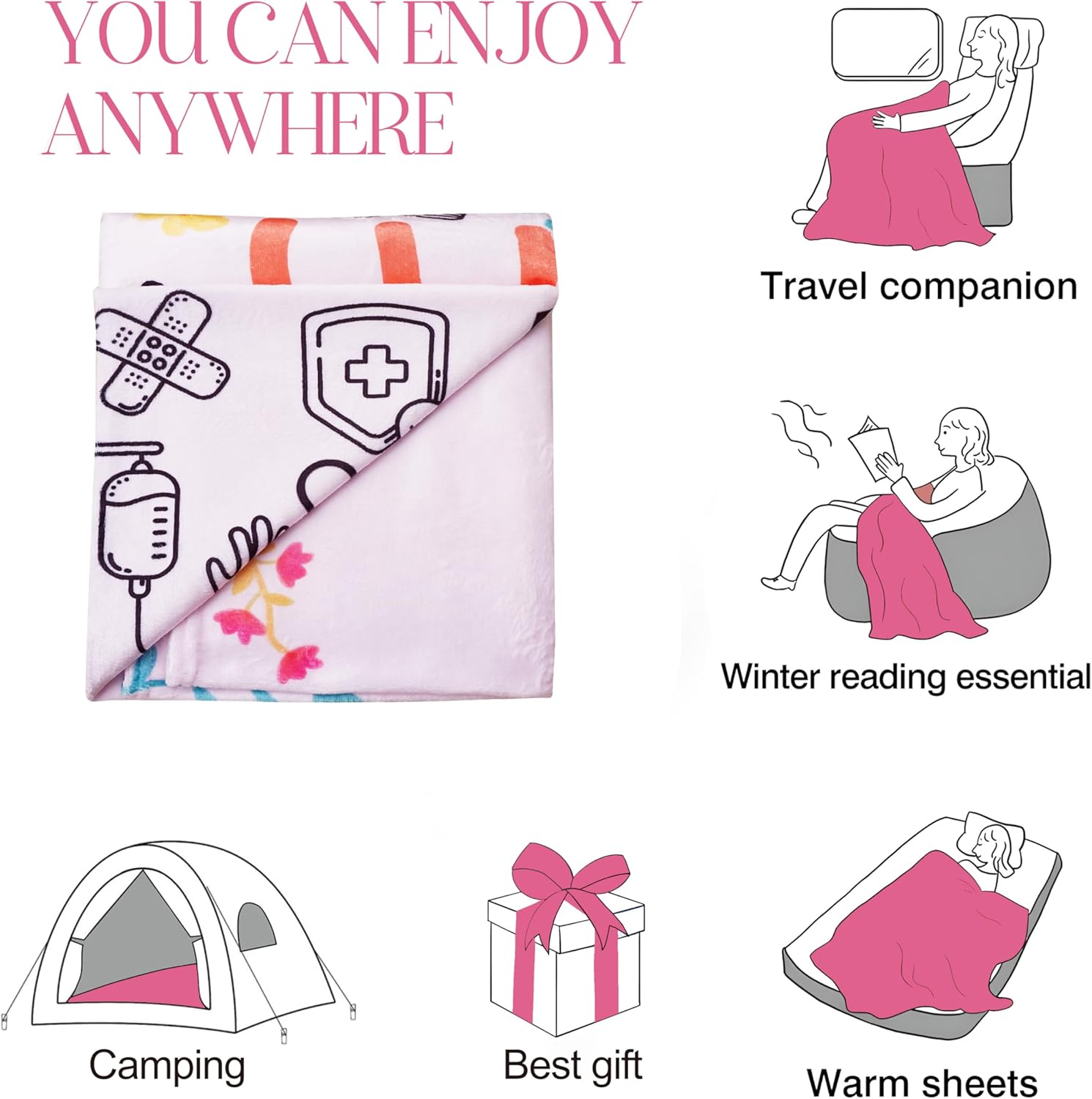 Soft Nurse Blanket for Women - Nurse Graduation Gift, Heart Pattern 60"x50" - Image 4