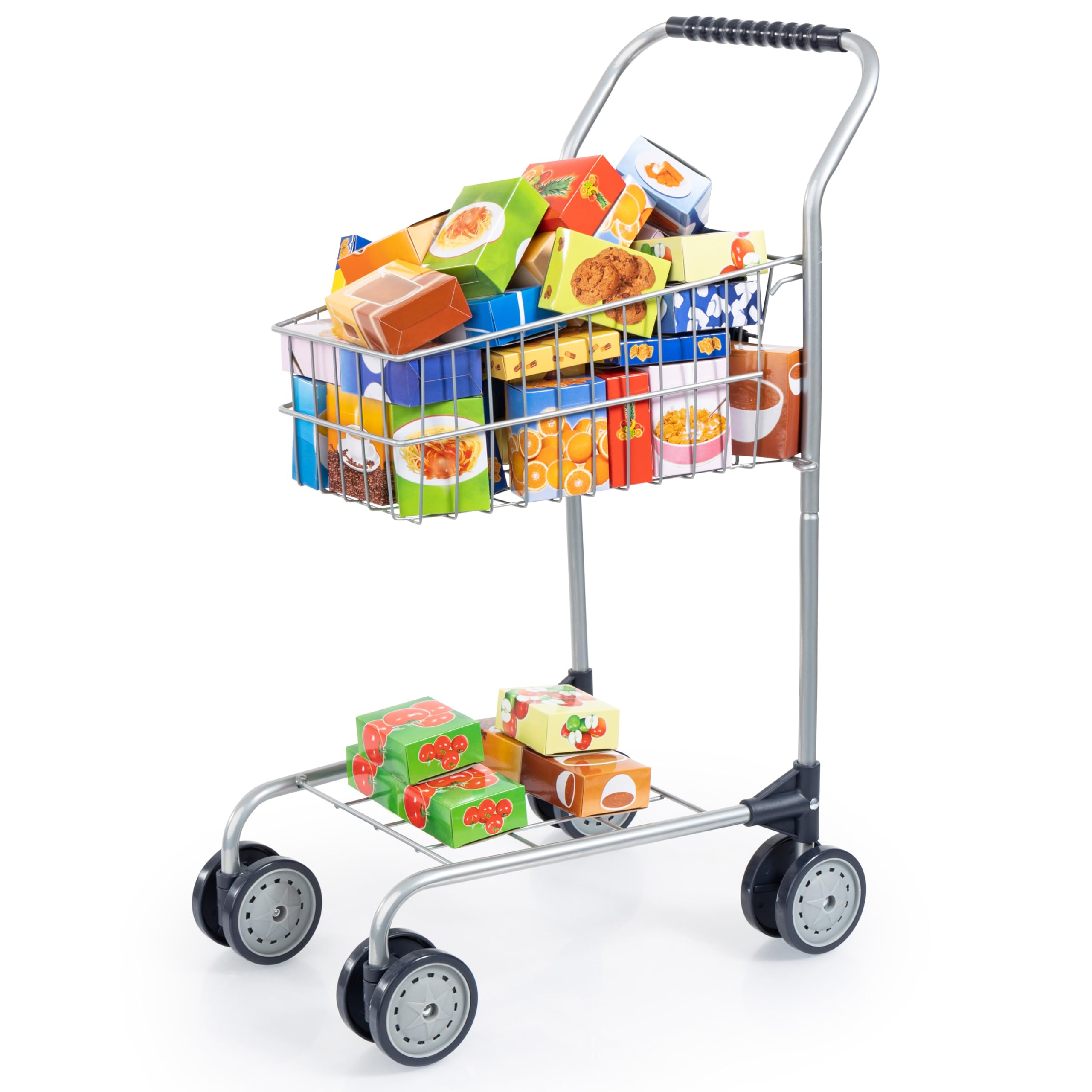 supermarket koszyk maluch, Wózek na zakupy z zawartością | pudełkami na żywność
