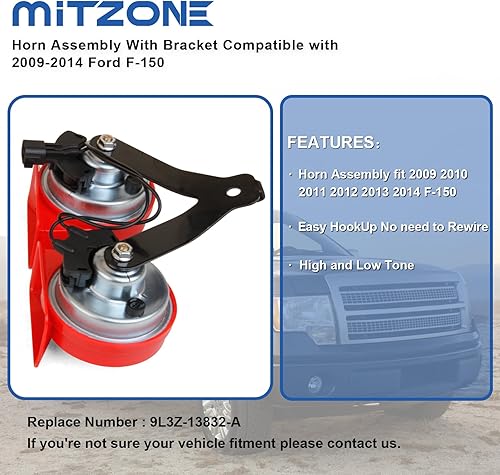 Miniatura 4 de MITZONE Conjunto de bocina F150 con soporte de repuesto para Ford F-150 2015-2022 Expedición 2018-2022 Reemplazar FL3Z-13832-C