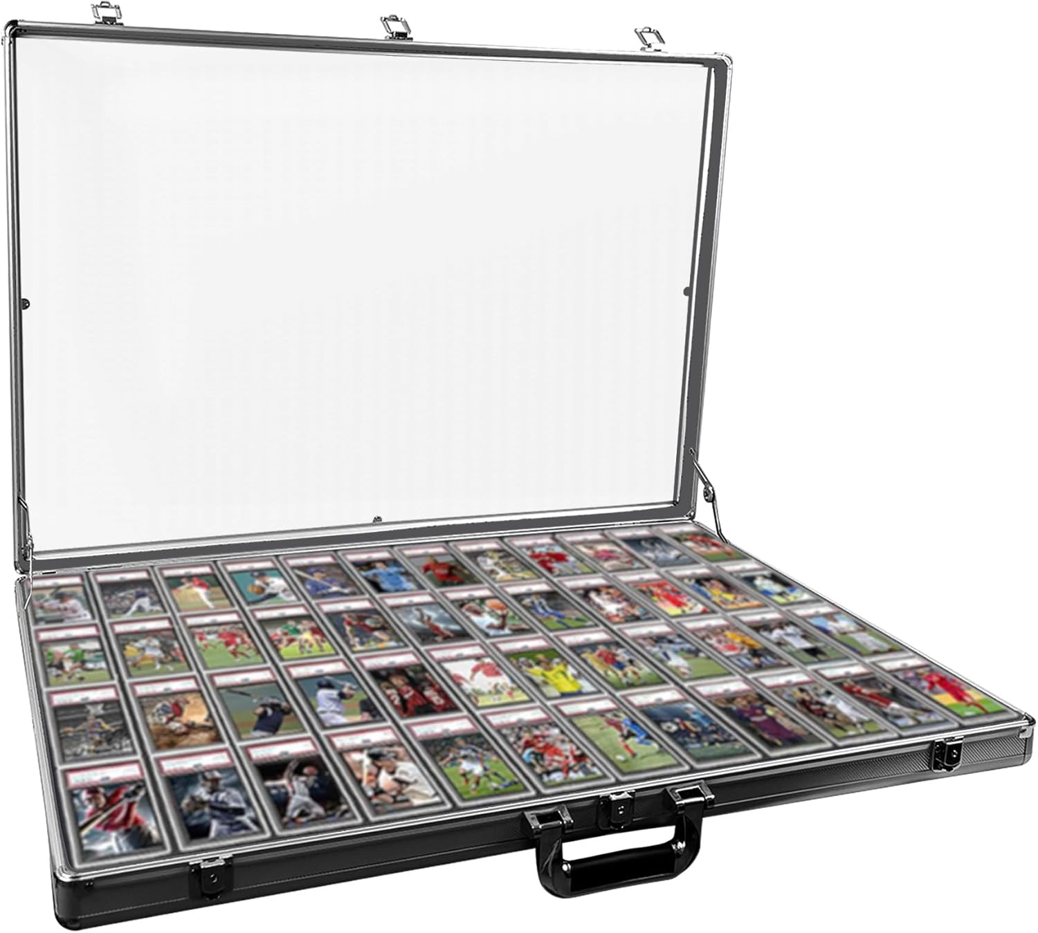 Portable Trade Show Display Case，Aluminum Glass Display Case for Cards，Card Show Display case,Can Store Anti-Ultraviolet Cards for Jewelry, Trading Card, Collectibles Shows (Black, 1 PCS/34 inch)