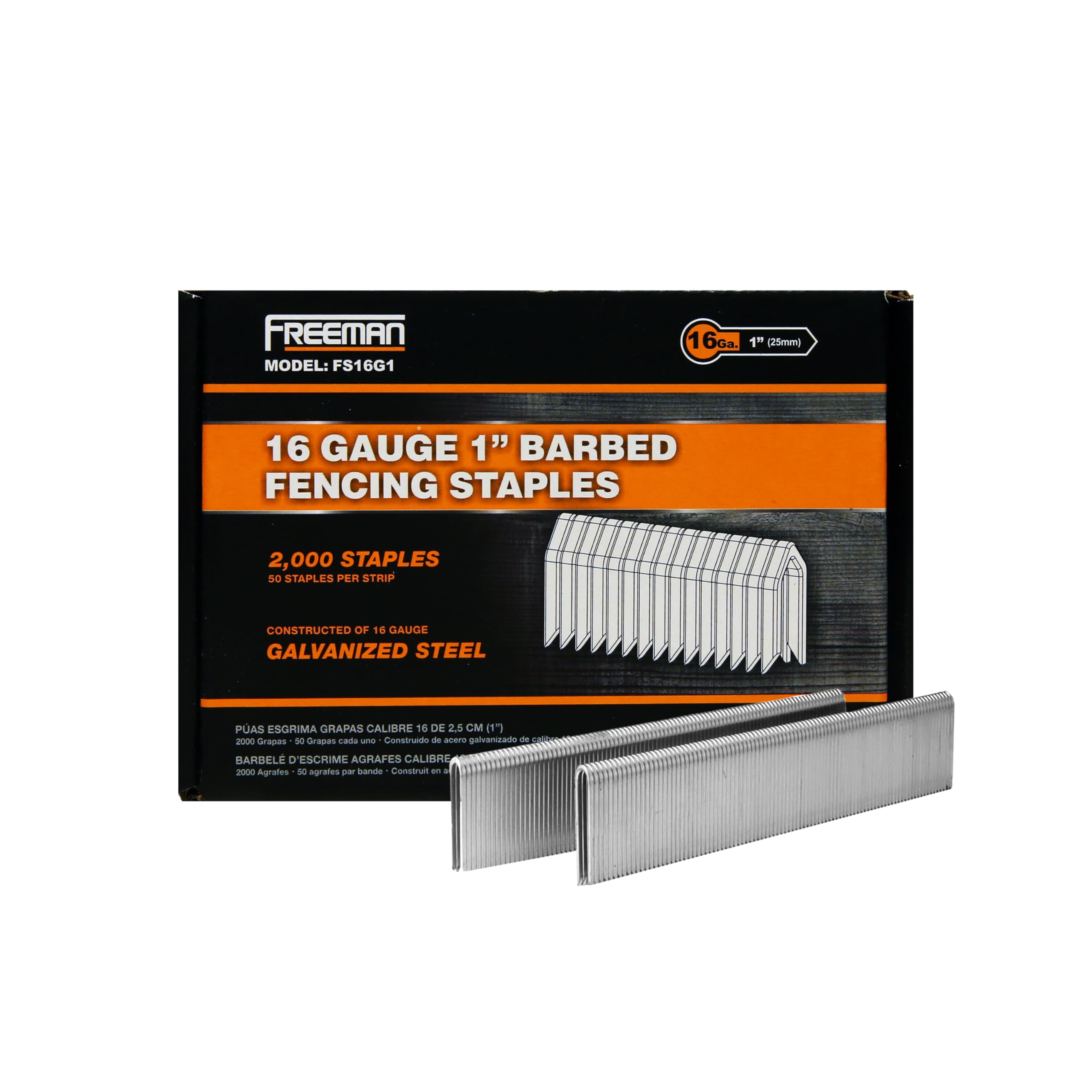 Freeman 16-Gauge 1" Fencing Staples | Glue Collated | Galvanized Steel | 2,000 Count | for Livestock, Horse, Chain Link & Deer Fencing | Compatible