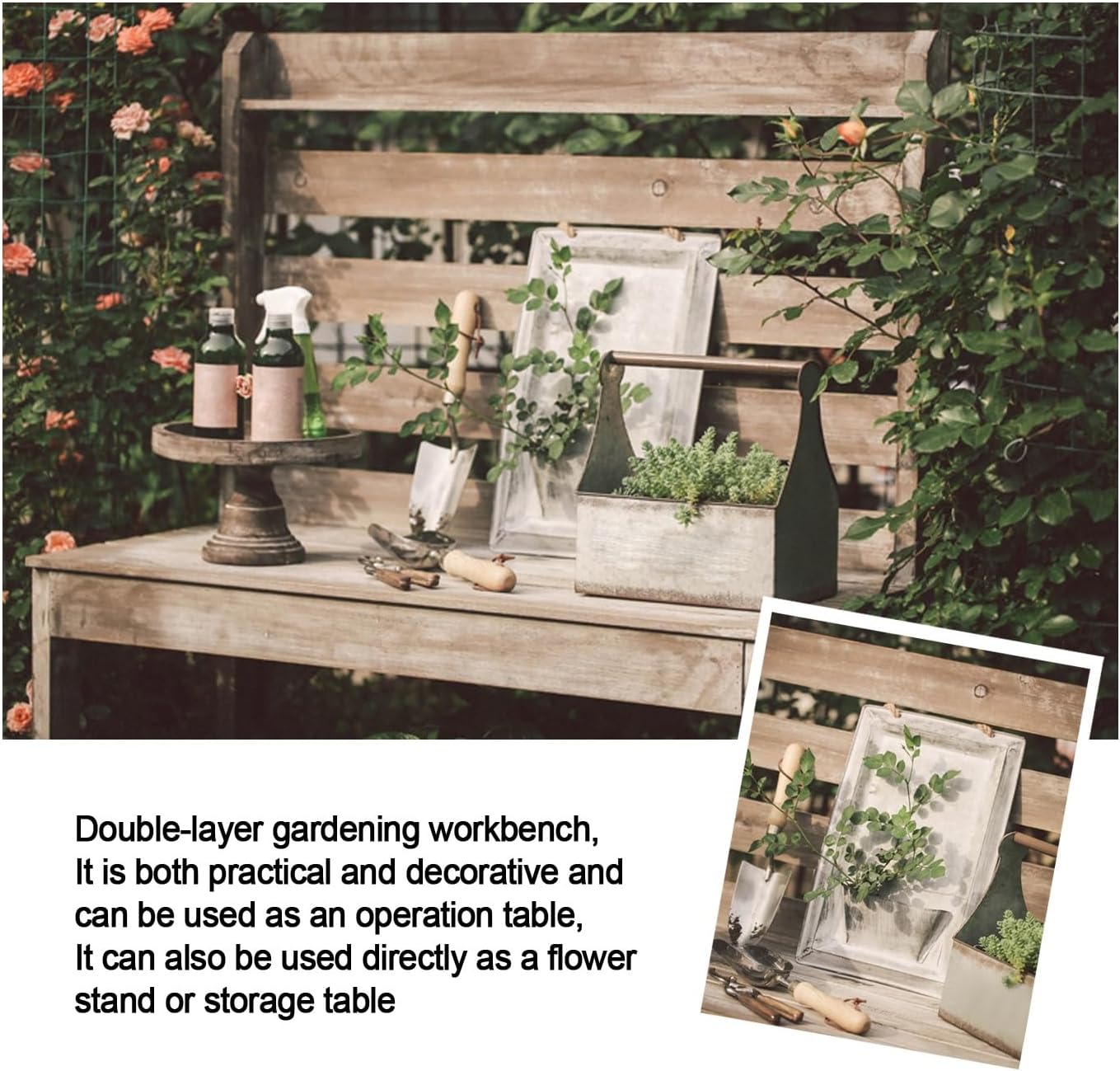 Outdoor Potting Bench Table ，Potting Bench Table, Garden Work Bench, All-Weather Garden Table Work Station，for Patio, Courtyards, Balcony,