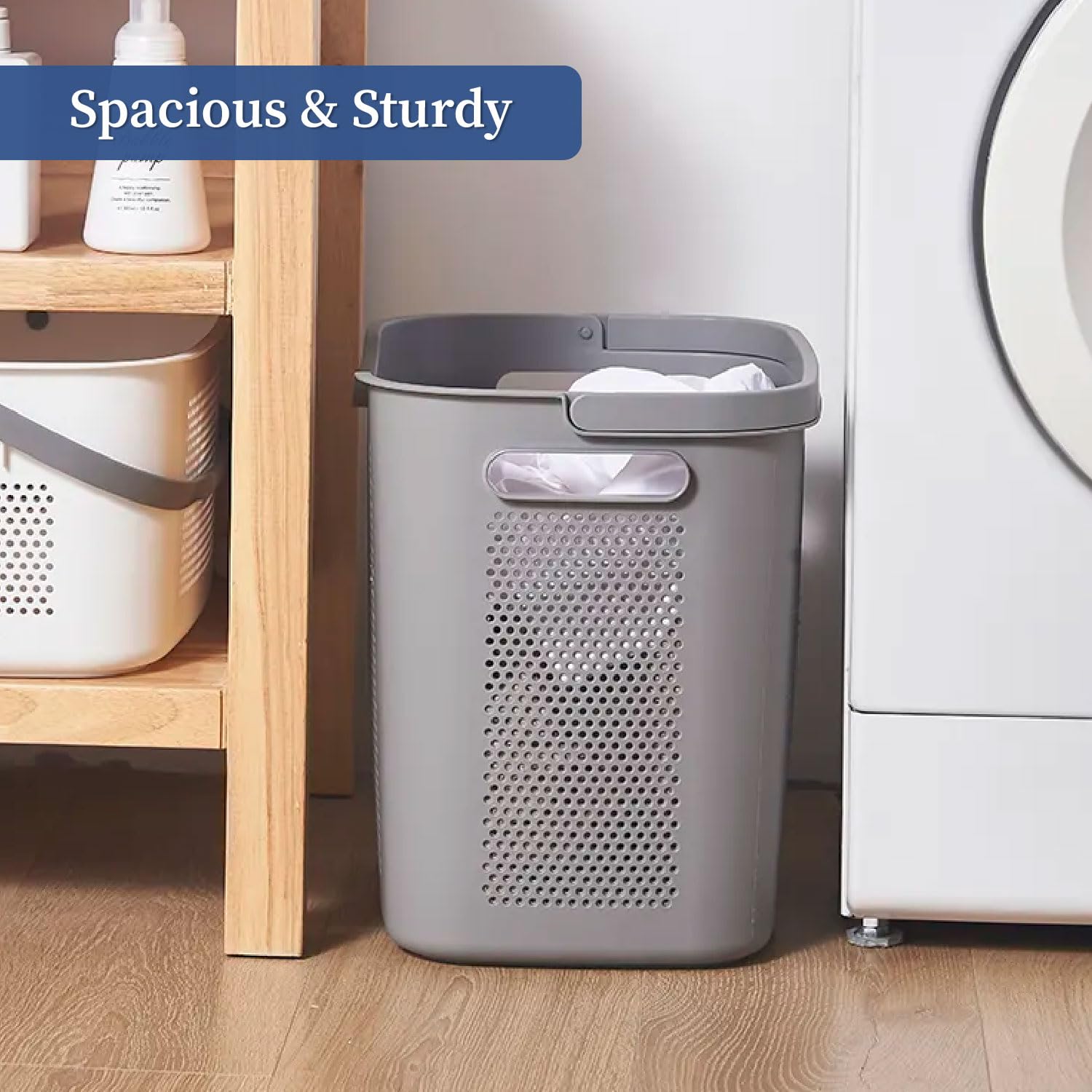 HomeStrap Laundry Magic Mover /3 Layer Laundry Basket with Wheels/Storage Basket/Household Kitchen Shelf (Grey) Plastic 2