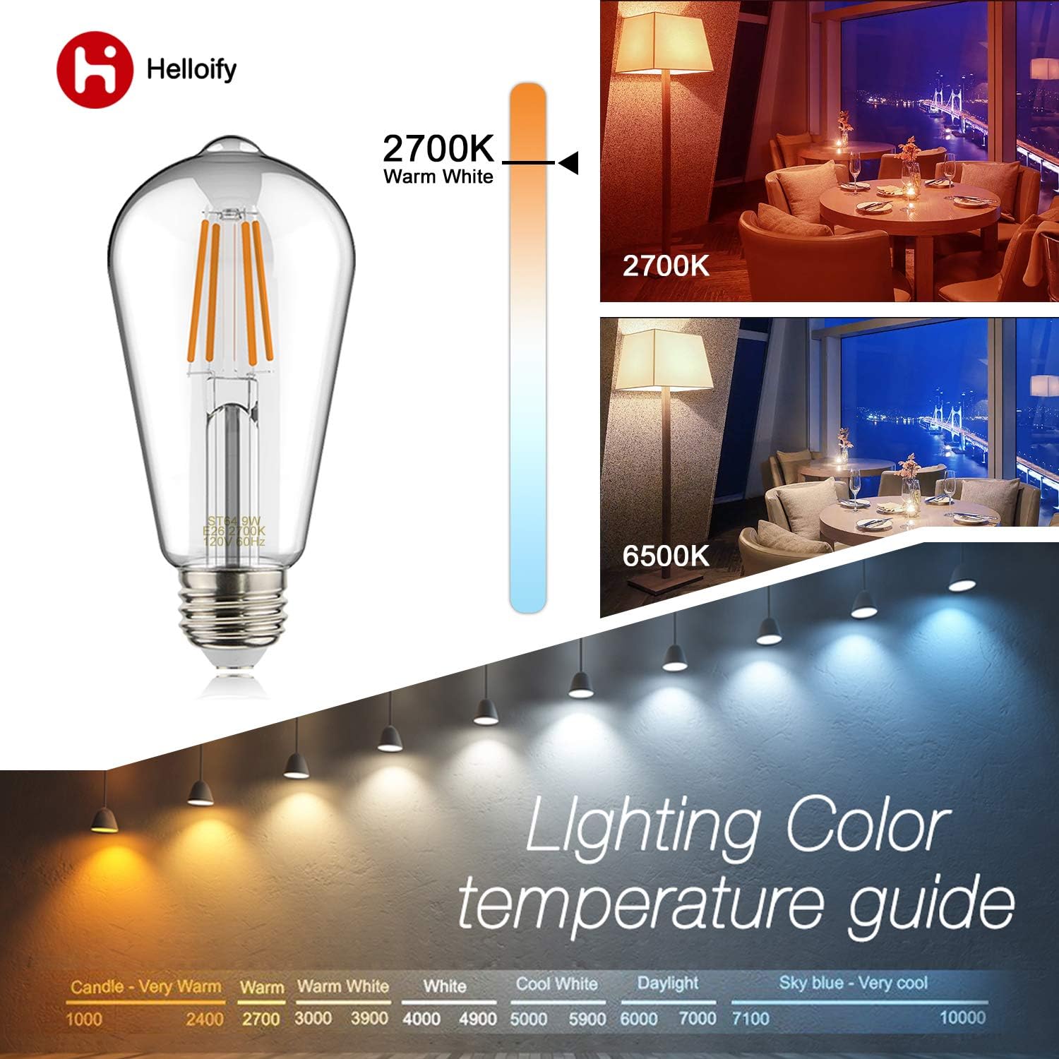 Rеvіеw Dіѕсоunt Helloify ST64 LED Filament Bulbs, 100 Watt Equivalent, Edison Vintage Dimmable Energy Efficient Lamp for Pendant Wall Light Fixtures Office Bedroom Bathroom, E26 Base, Warm White 2700K, Pack of 4 Blасk Frіdау - 60% оƒƒ Helloify ST64 LED Filament Bulbs, 100 Watt Equivalent, Edison Vintage Dimmable Energy Efficient Lamp for Pendant Wall Light Fixtures Office Bedroom Bathroom, E26 Base, Warm White 2700K, Pack of 4
