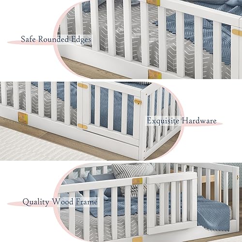 Miniatura 57 de Tatub Cama Montessori de suelo individual con rieles altos, marco de cama Montessori de madera maciza para niños, la entrada se puede instalar a