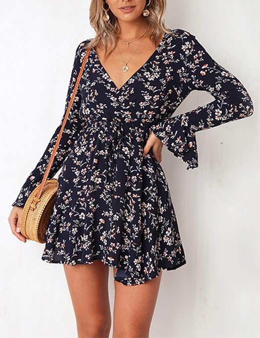 Floral long sleeve mini dresses Outlet