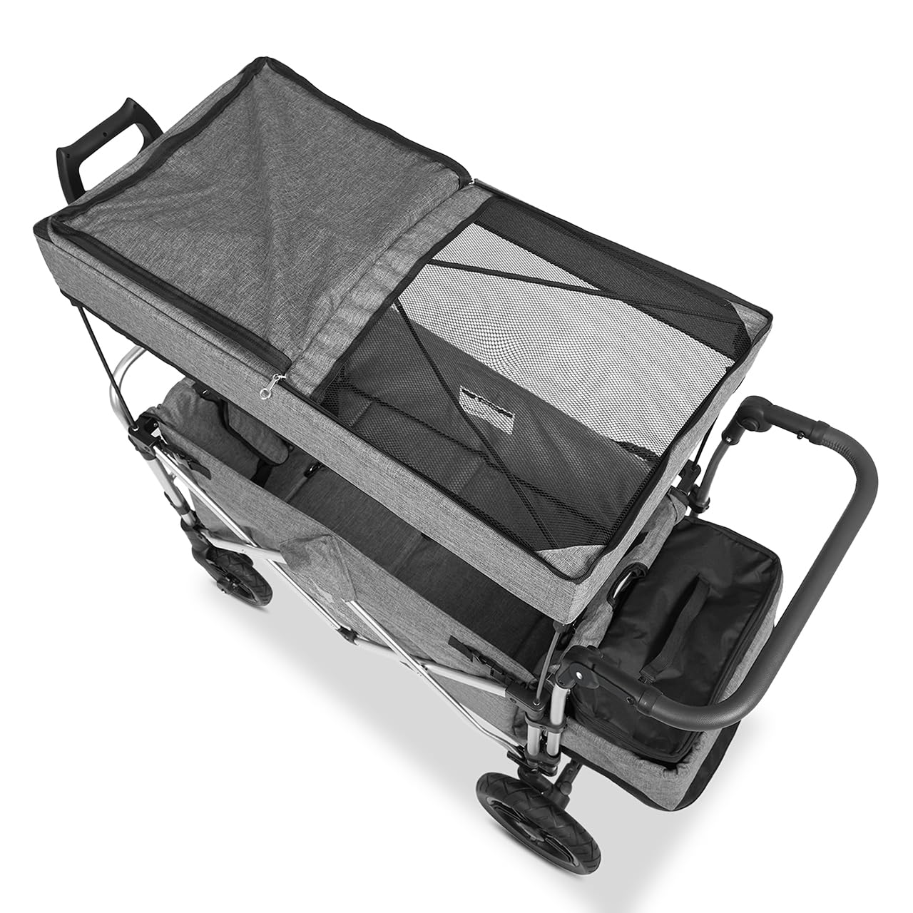 FUXLIFE Bollerwagen FX-CTL900 Premium Grau - Premium faltbar • Kinder Transportwagen mit Sonnendach • gepolsterter Innenraum & 5-Punkt-Gurte • gefederte Räder • klappbarer Handwagen mit Kühltasche
