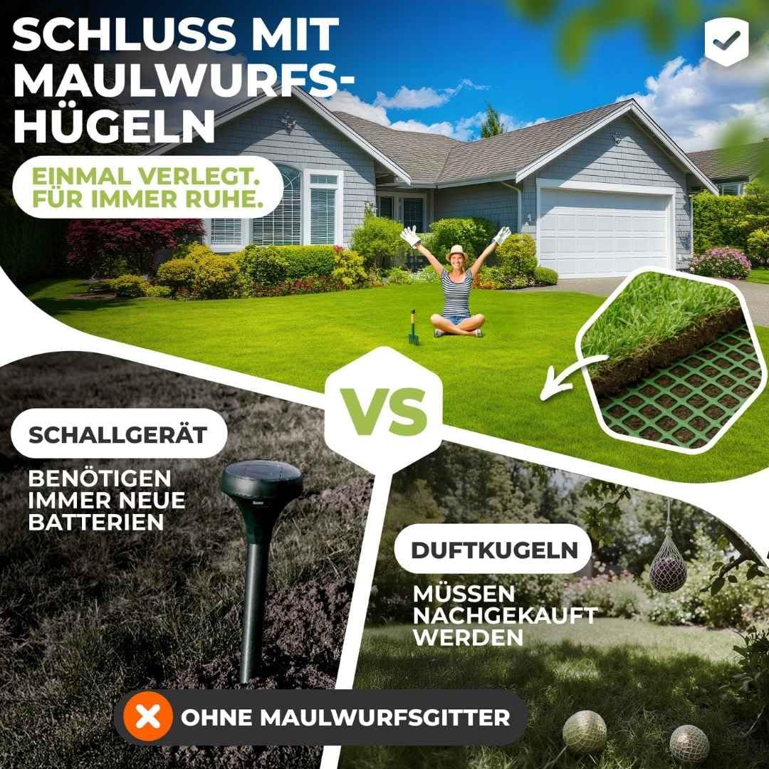 Florade® Premium Maulwurfgitter | Grün | 330g/m² | Effektiver Schutz für den Garten | Robust, langlebig, leicht anzuwenden | Maulwurfshügel verhindern