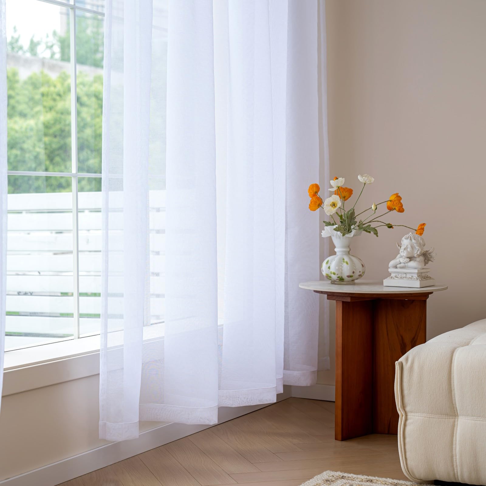 Mystic-Home Sheer Curtains White 84 Inches Long, Window Treatments Rod Pocket Drapes for Living Room, Bedroom, Semi Crinkle Voile Extra Wide Curtains for Yard, Villa, Parlor, 108"x 84", 1Pc