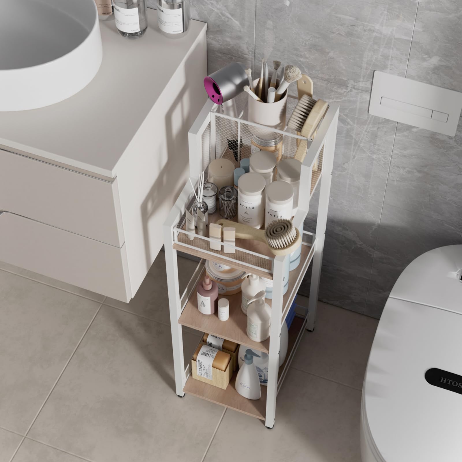 Beflourish Badregal 3-stufig - Schmaler Ständer Mit Föhnhalterung 80cm Höhe