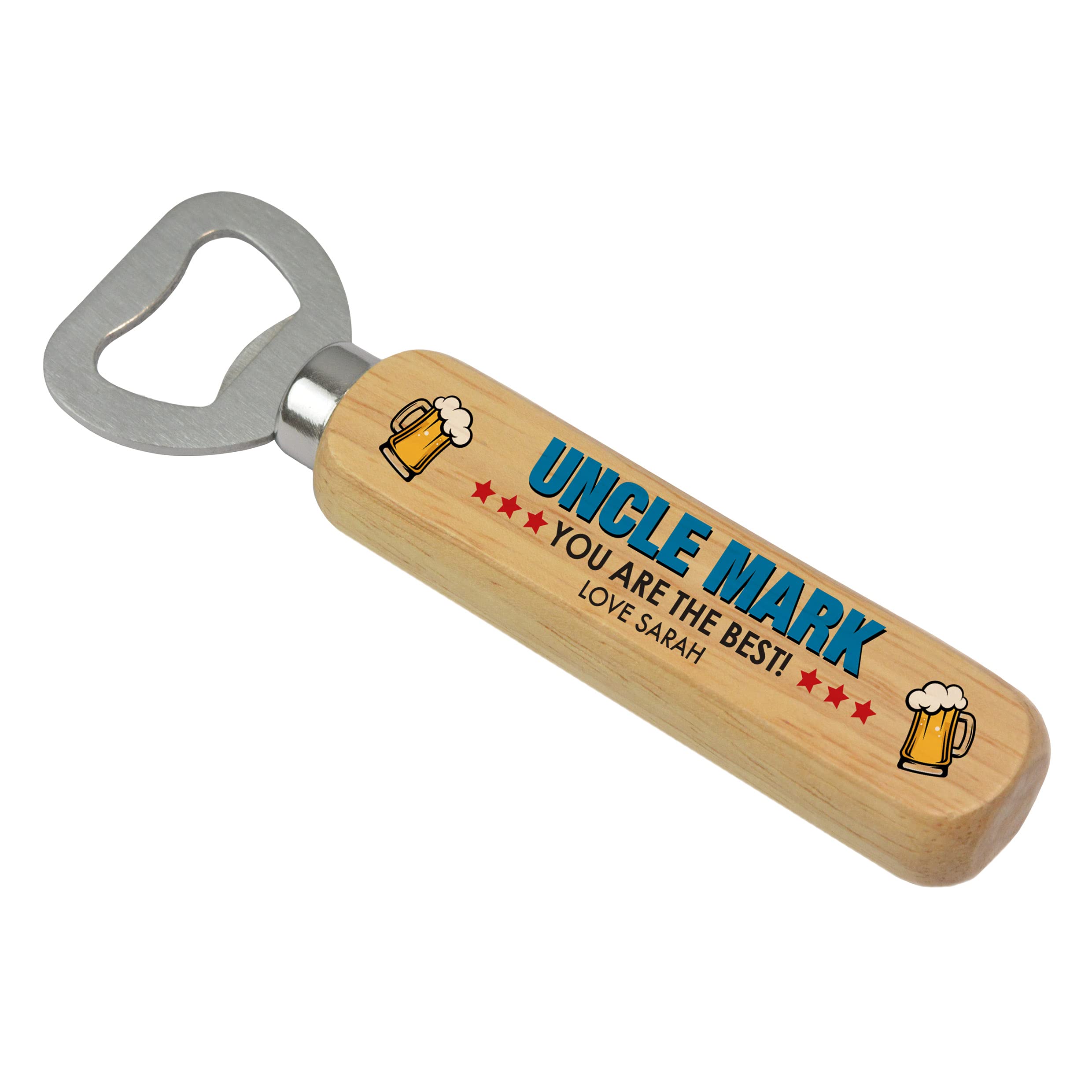 Beecreative Personalised Uncle Gifts - Personalised Wooden Uncle Bottle Opener - Uncle's Christmas, Birthday or Fathers Day Gifts - Custom with ANY NAME and MESSAGE