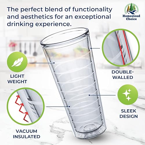 Miniatura 4 de Vasos aislados de 22 onzas, paquete de 4 unidades, fabricados en Estados Unidos, ideales para café helado y bebidas calientes, vasos de plástico