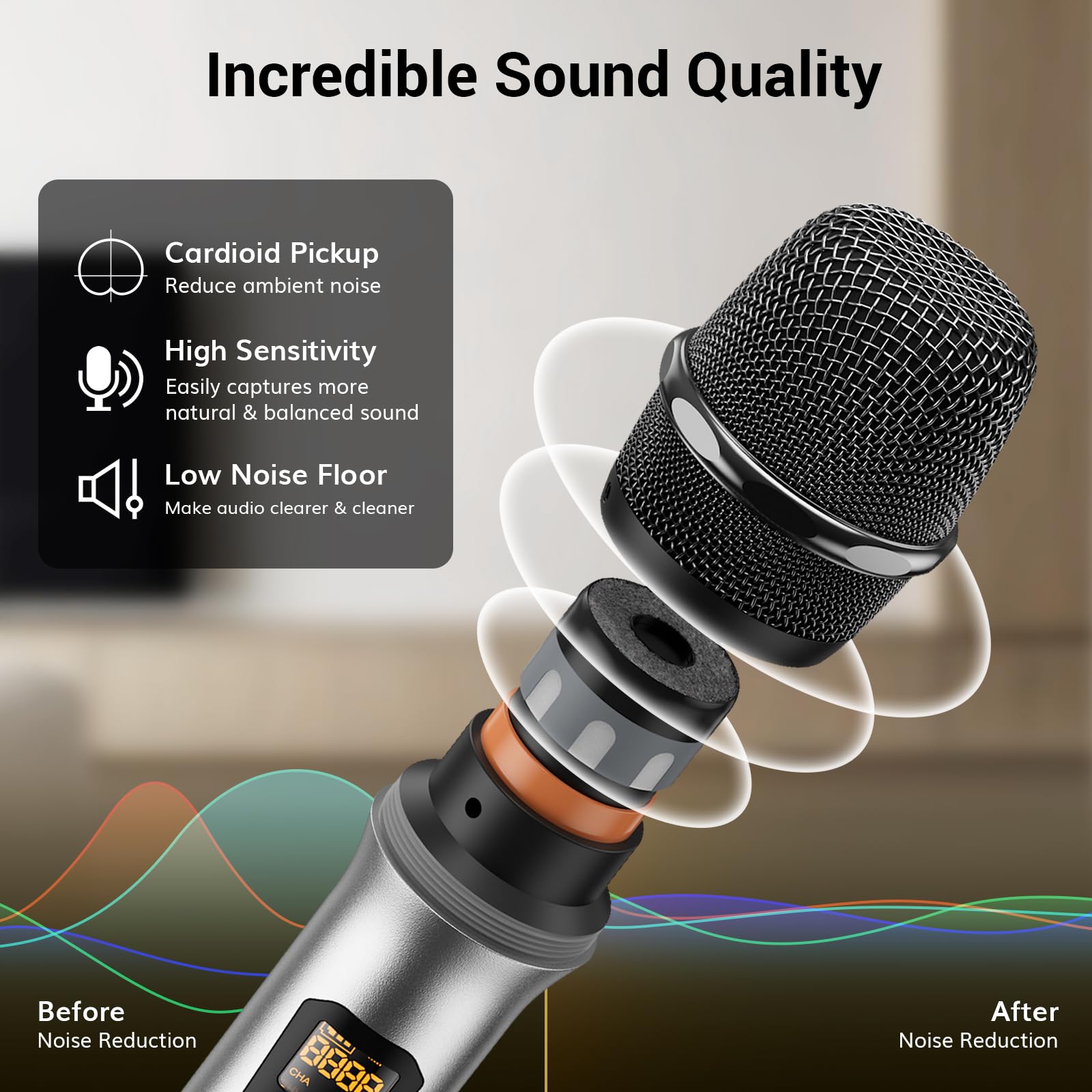 TONOR UHF Wireless Microphones System with Metal Cordless Handheld/Headset/Lavalier Lapel Mics, Bodypack Transmitter - Image 3