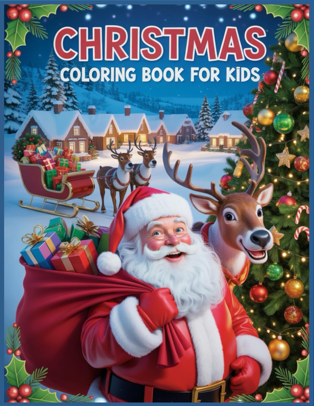 Christmas coloring book for kids: Cute and Easy Stocking Stuffer with Santa, Reindeer, Snowmen, Trees, Toys & Ornaments