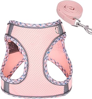 Hundegeschirr, Reflektierend Hunde Geschirr Kleine Mittelgroße Hunde, Weich Brustgeschirr Air-Mesh Atmungsaktiv Sicherheitsgeschirr Katzengeschirr für Kleine Hunde Katzen Verstellbar Harness - Rosa, L product image