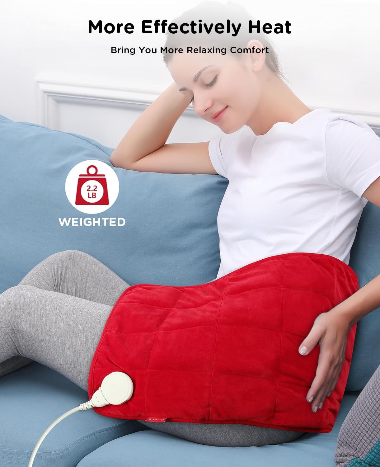 Comfytemp Weighted Heating Pad for Period & Back, 2.2lb Extra Large Menstrual Heated Pad, 12" x 24" XL Electric Heat Pad with 9 Heat Level & 11 timers auto-Off for Neck Shoulder Leg Knee Abdomen, Red