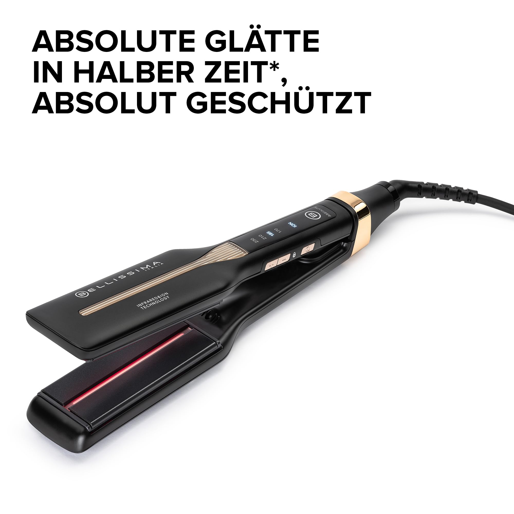 Bellissima Infrarot-Glätteisen, 4 Heizelemente, Keramik- und Keratinbeschichtung, 4 Temperaturen, flexibles Glätteisen, abgerundetes Design, schnelle Erwärmung, Beauty Bag