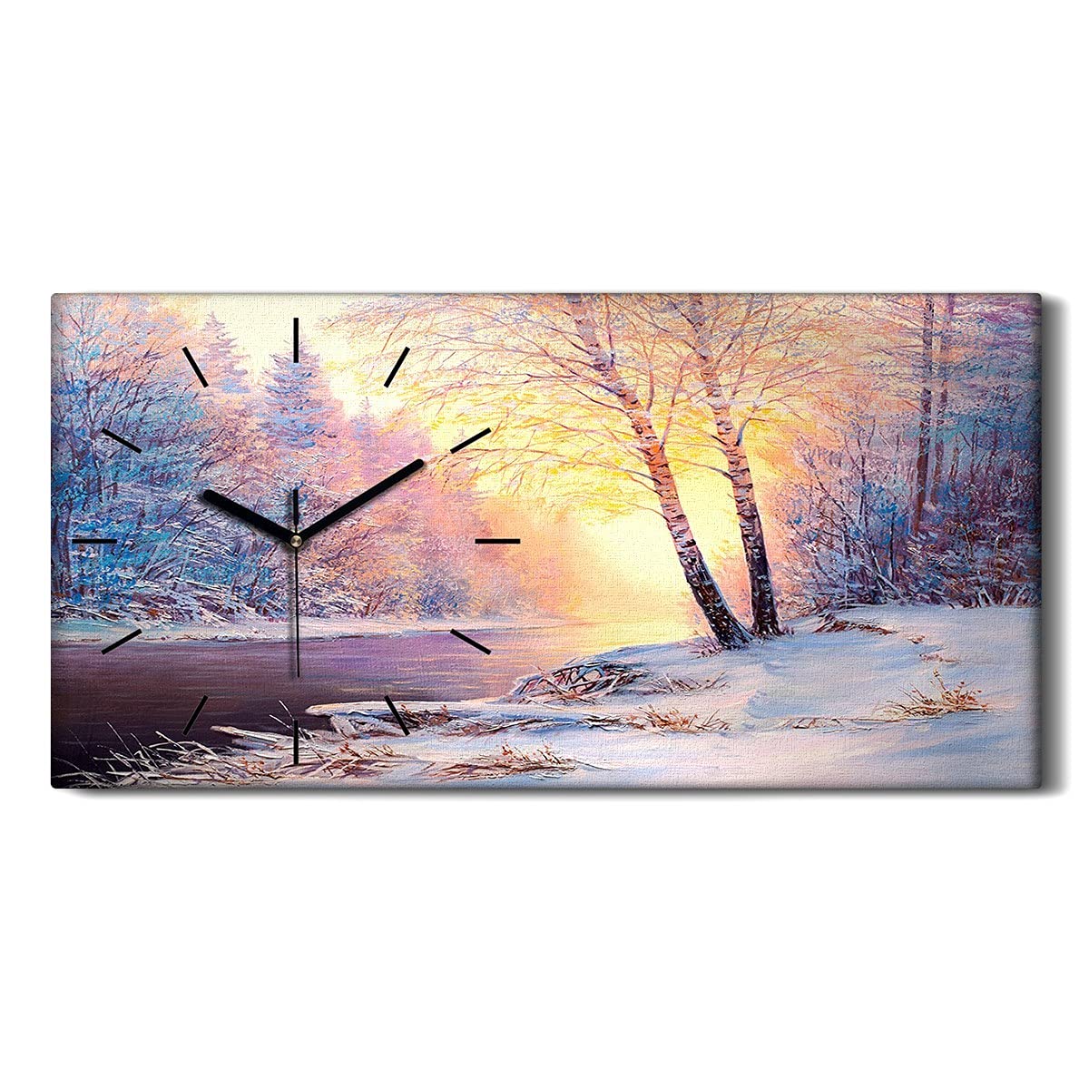 Horloge sur Toile Sans Tic-Tac - Déco Forêt de Noël 60x30cm pour Chambre Zen