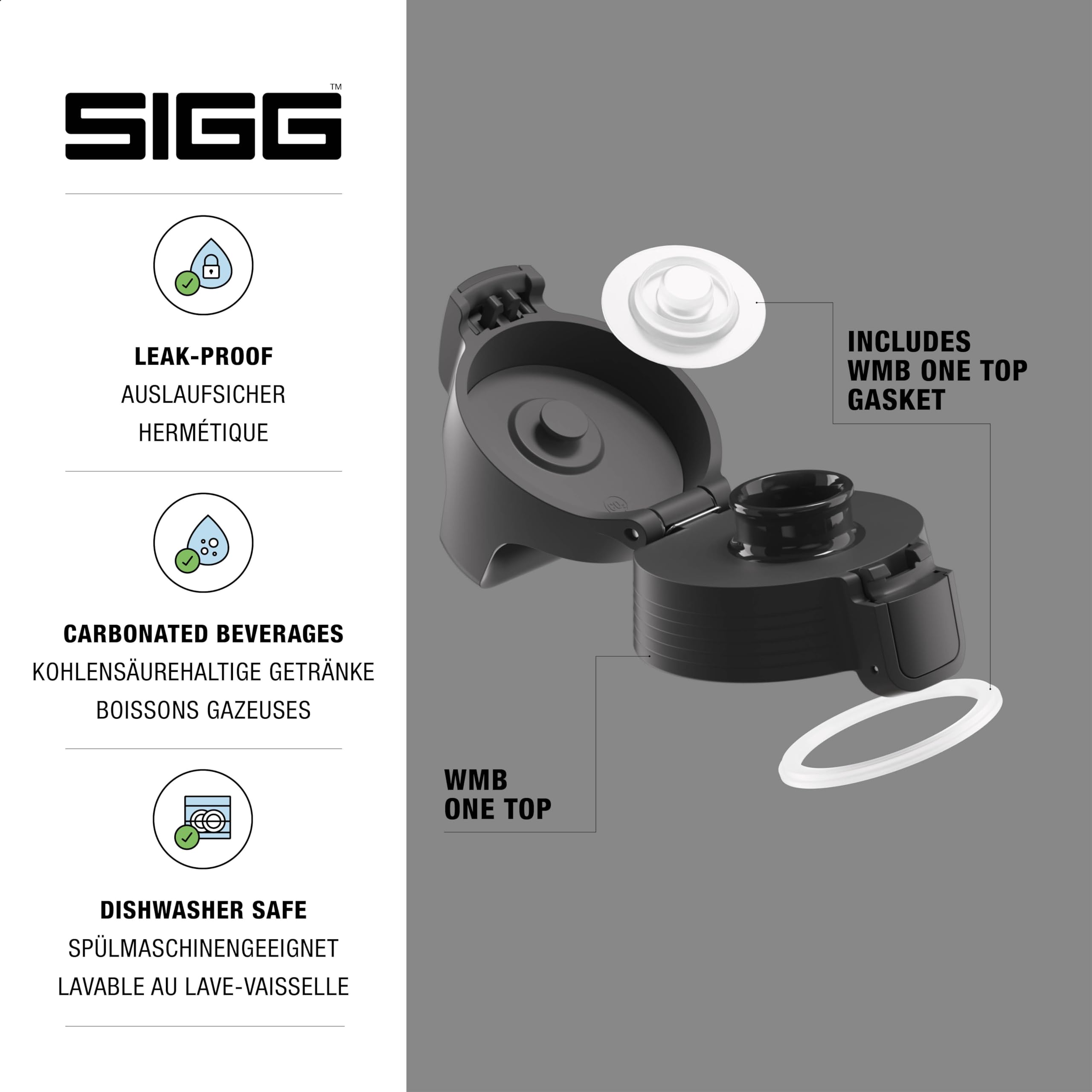 SIGG WMB ONE Top 2 Black zamknięcie (jeden rozmiar), część zamienna do butelki na napoje, obsługiwana jedną ręką i szczelne zamknięcie